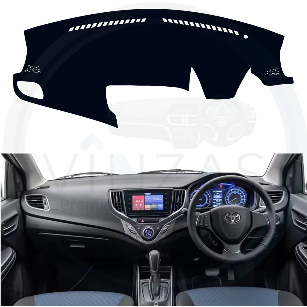 Black custom car dashboard cover installed in a Glanza 2019-2022
