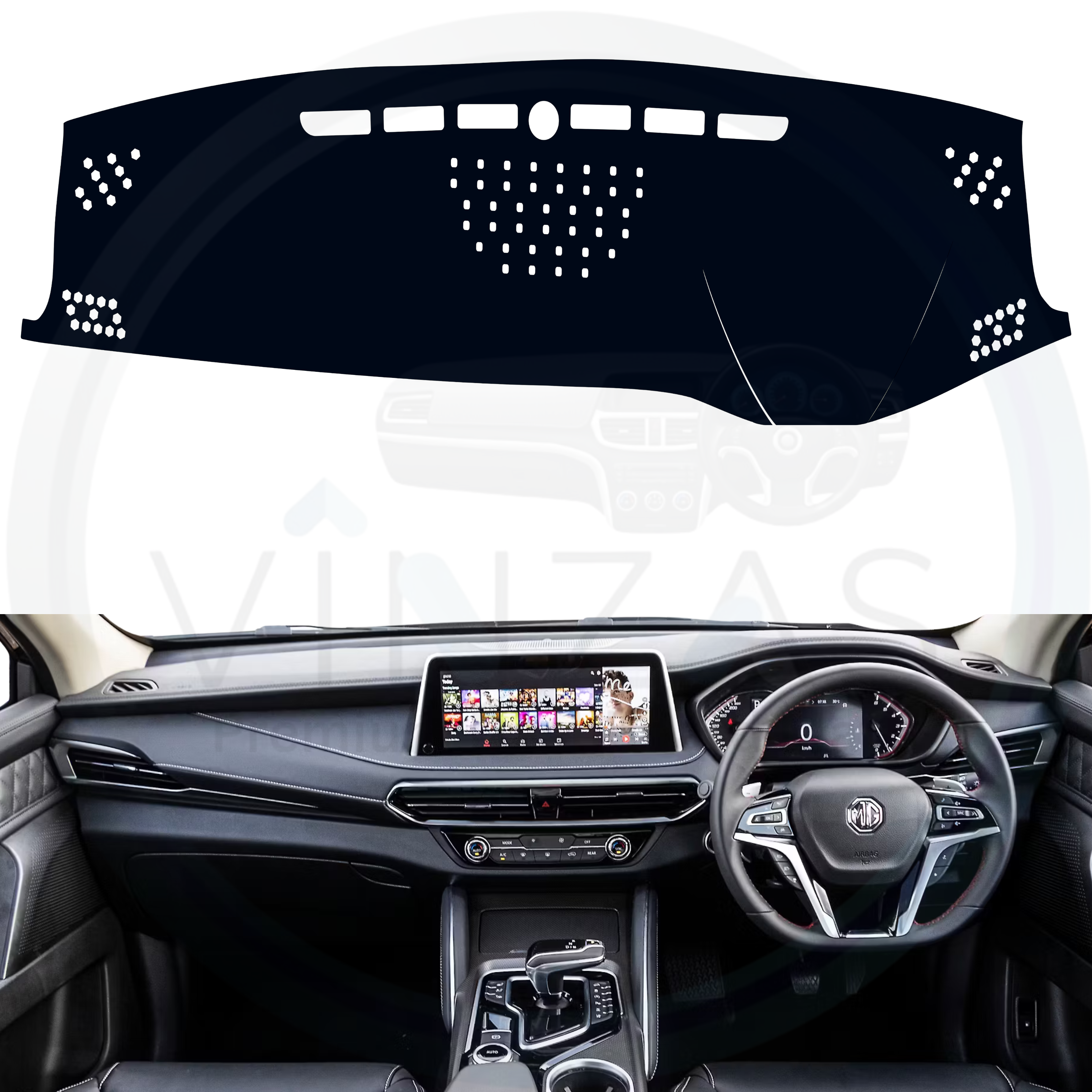 Black custom car dashboard cover installed in a Gloster 
