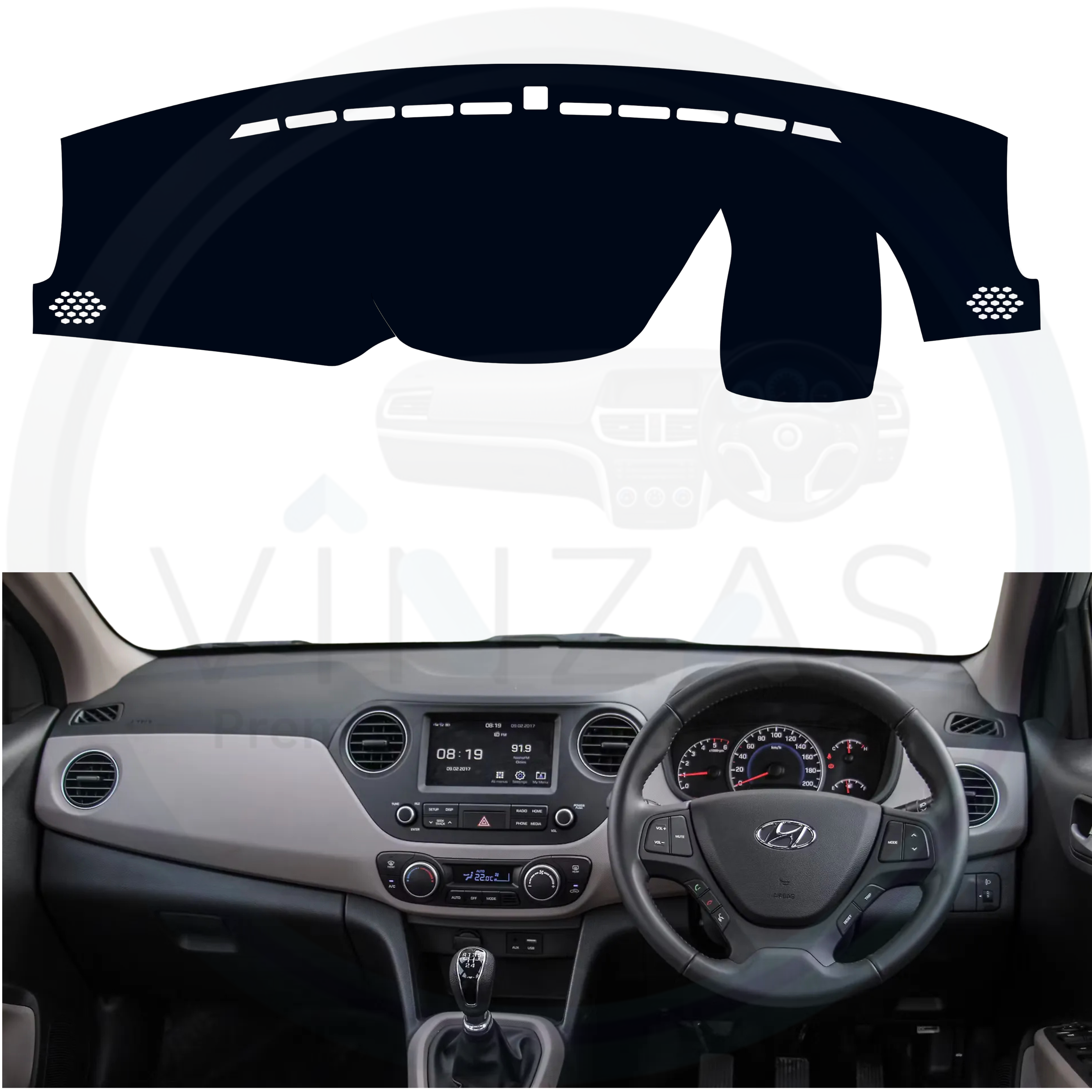 Black custom car dashboard cover installed in a Grand I10