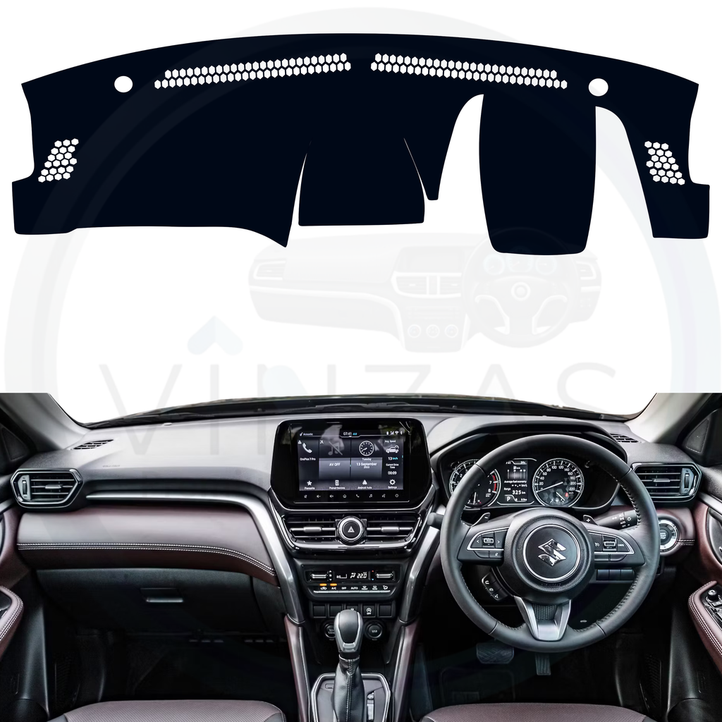 Black custom car dashboard cover installed in a Grand Vitara
