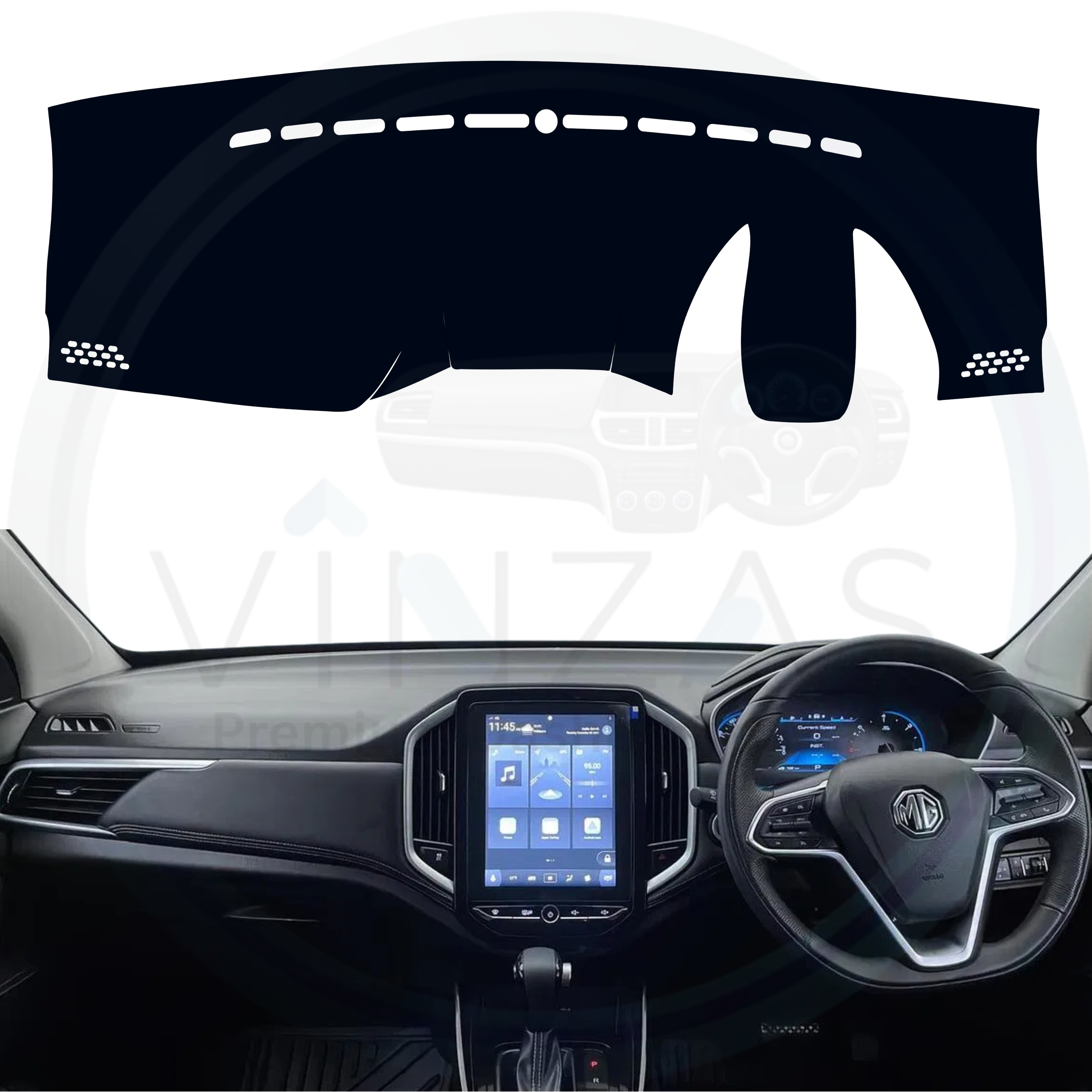 Black custom car dashboard cover installed in a Hector 2019 To 2023
