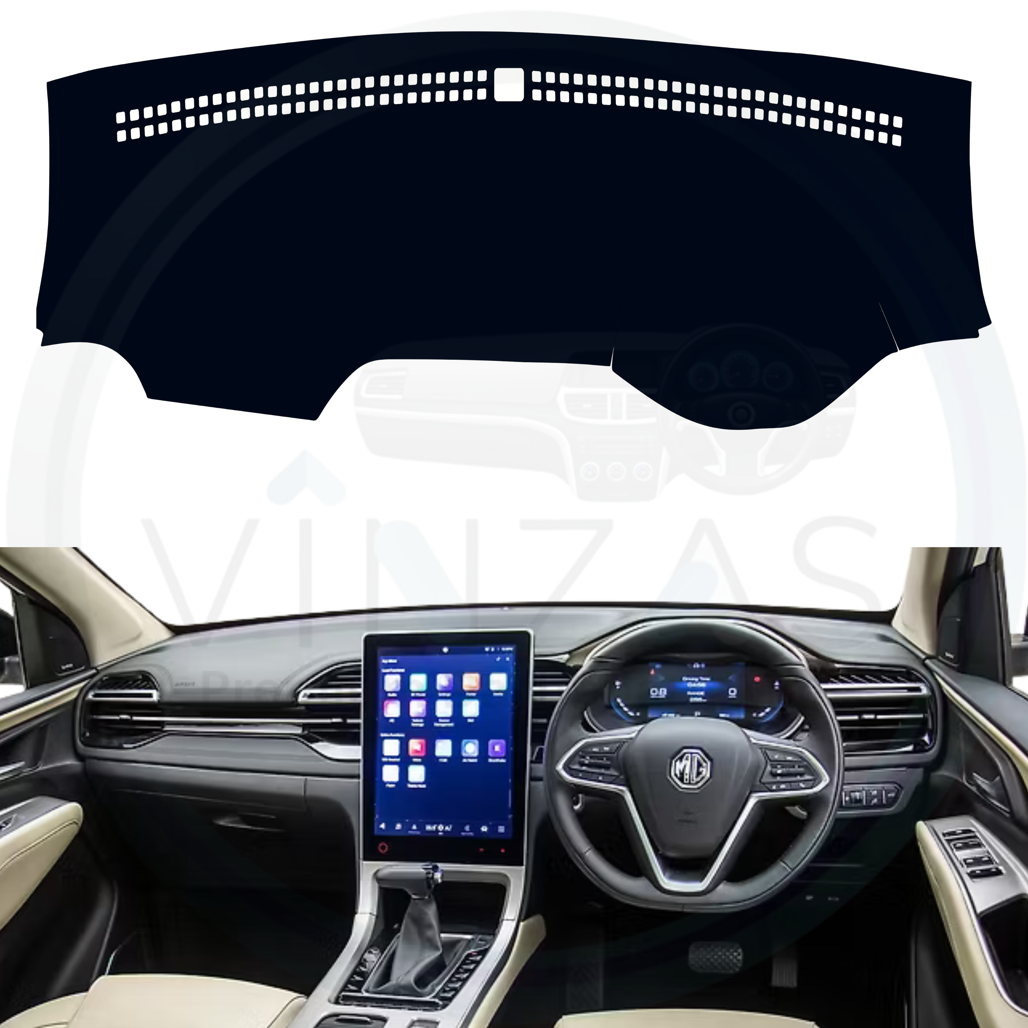 Black custom car dashboard cover installed in a Hector Plus
