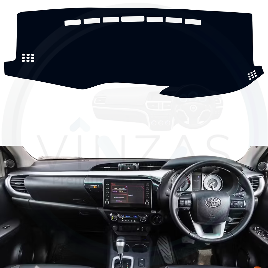 Black custom car dashboard cover installed in a Hilux
