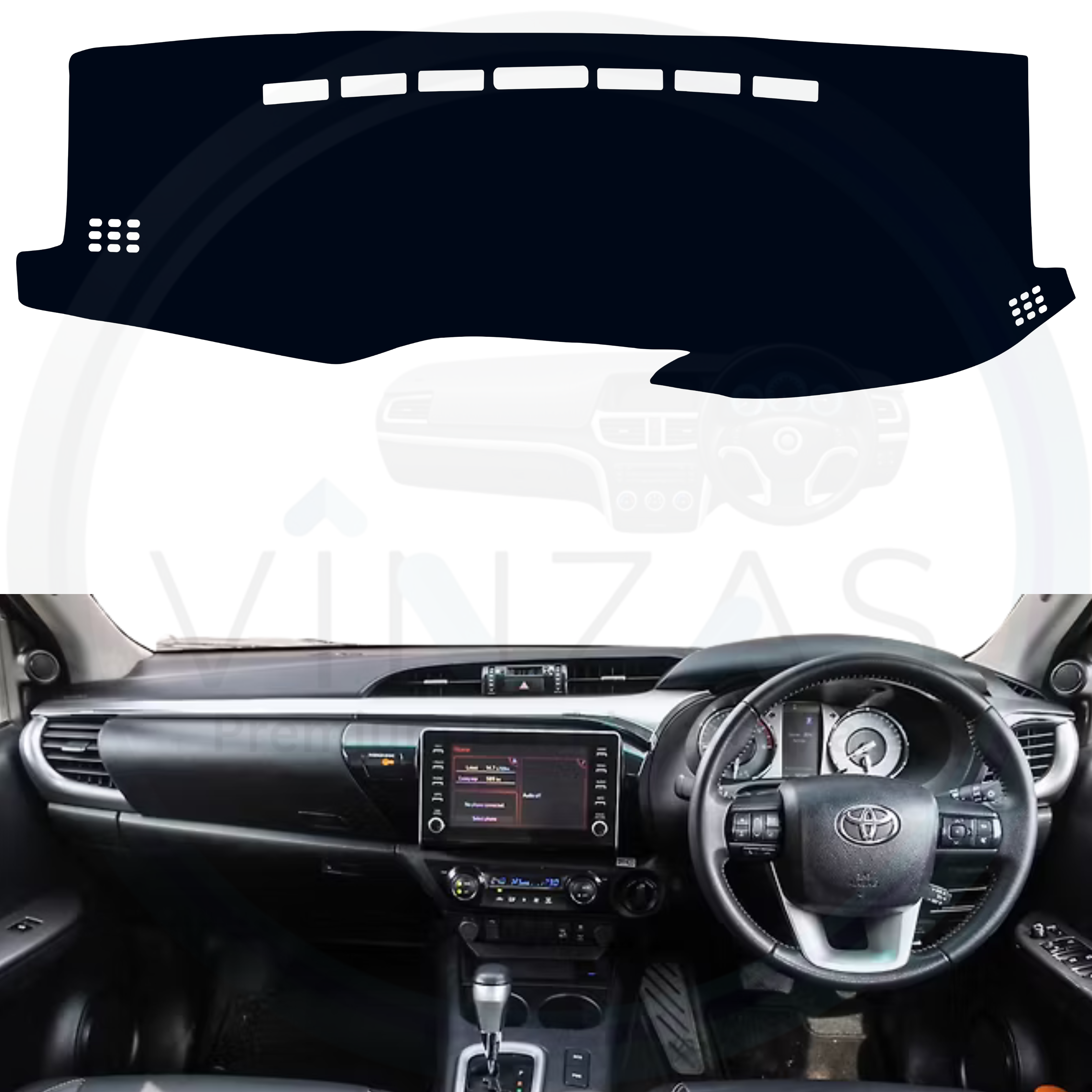 Black custom car dashboard cover installed in a Hilux
