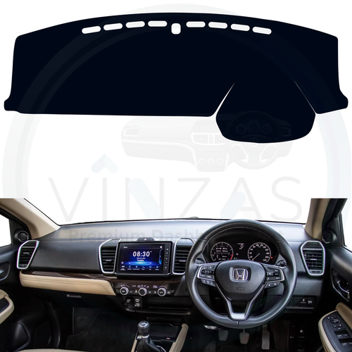 Black custom car dashboard cover installed in a Honda City