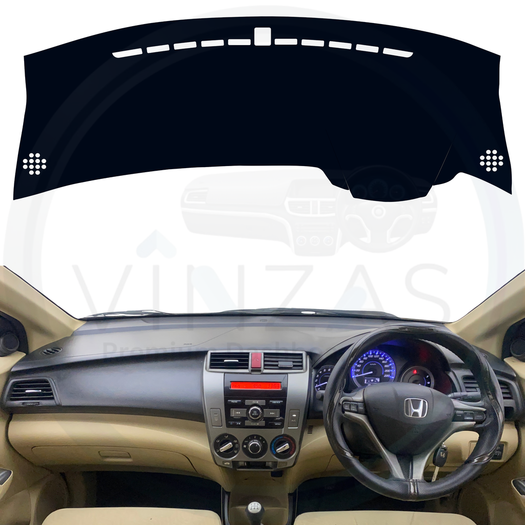 Black custom car dashboard cover installed in a Honda City 2008 To 2014