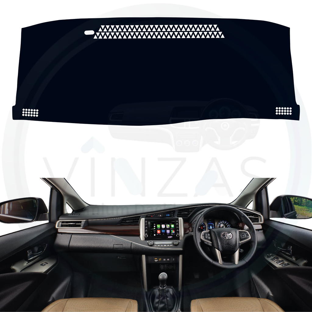 Black custom car dashboard cover installed in an Innova Crysta

