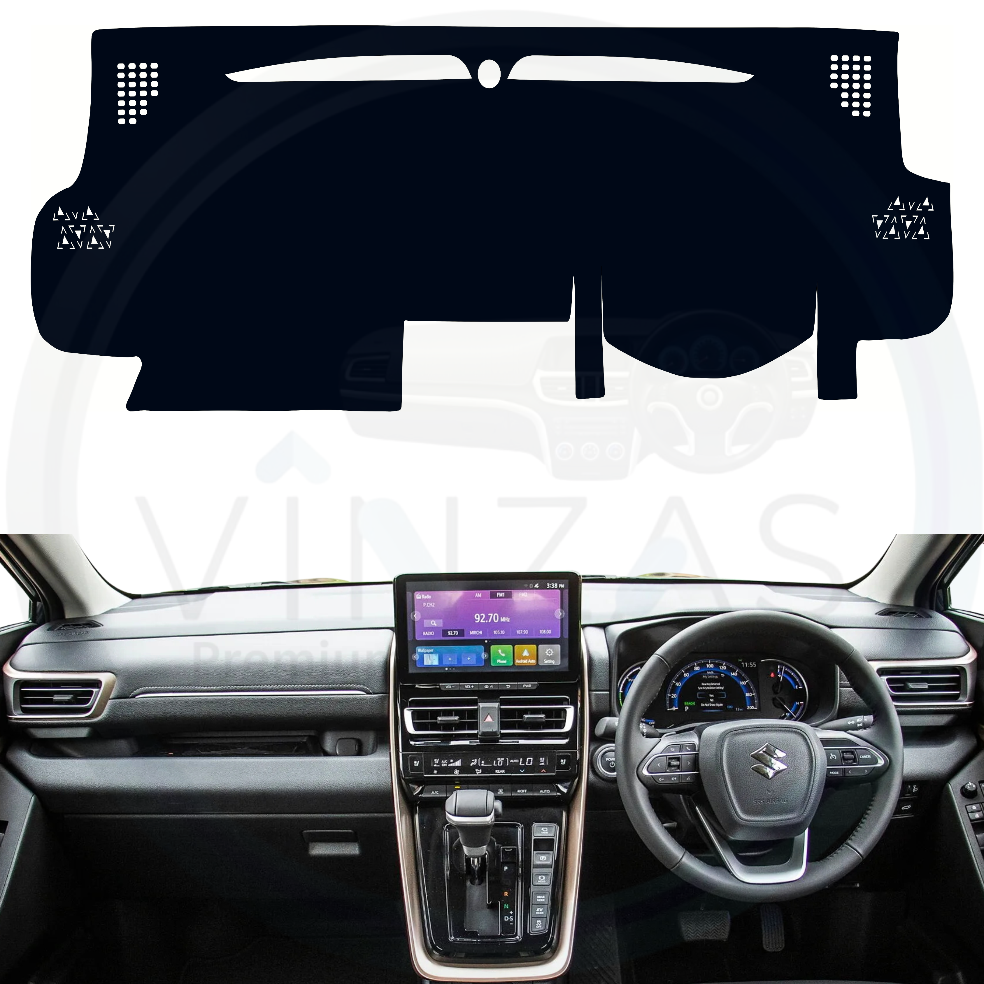 Black custom car dashboard cover installed in an Invicto
