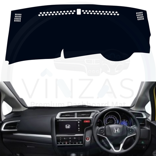 Black custom car dashboard cover installed in a Jazz 