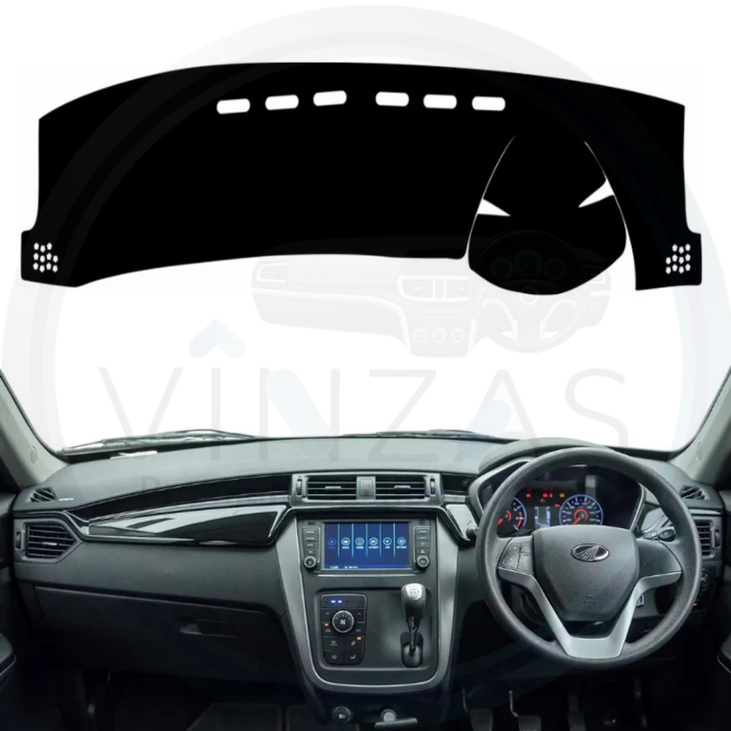 Black custom car dashboard cover installed in a KUV100