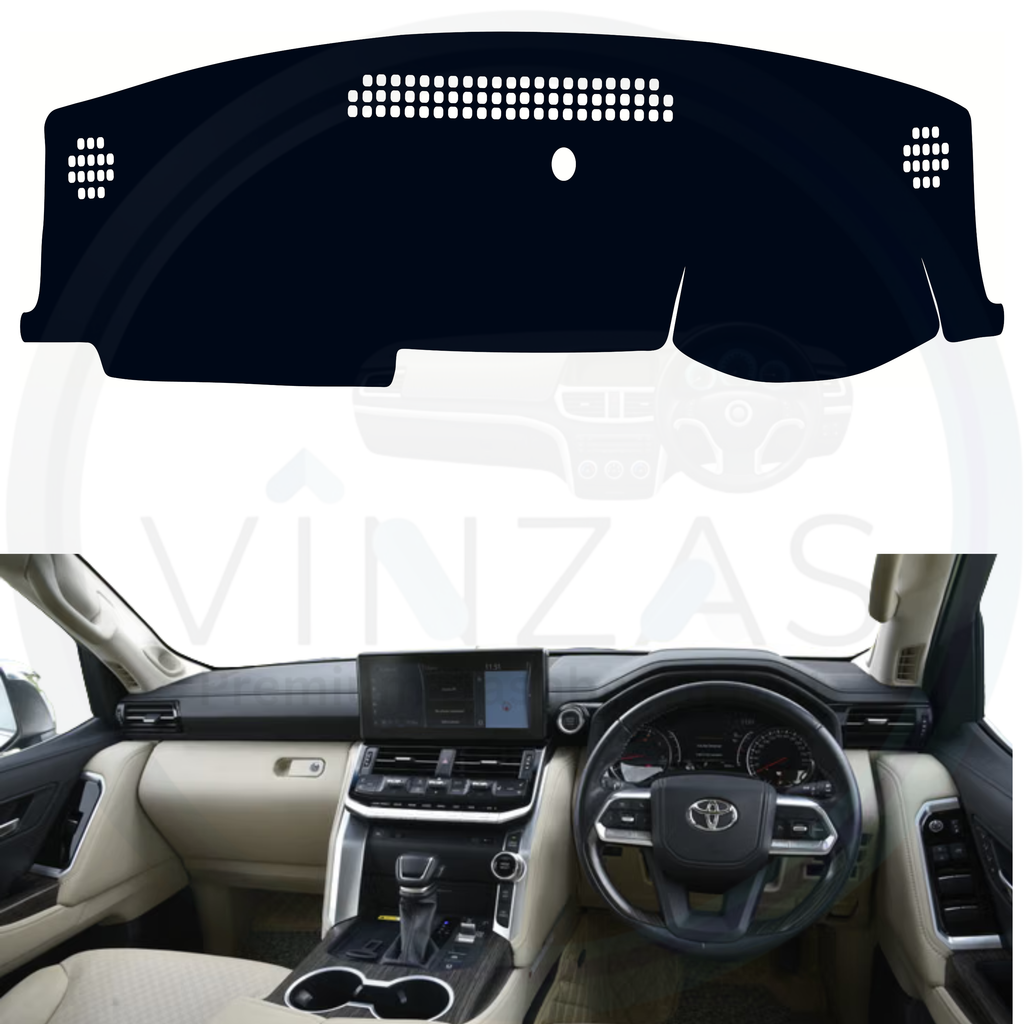 Black custom car dashboard cover installed in a Land Cruiser
