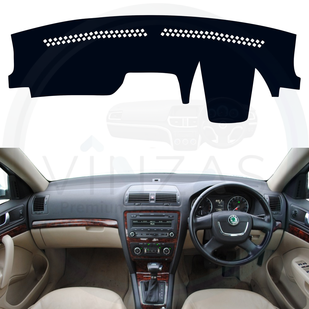 Black custom car dashboard cover installed in a Laura 
