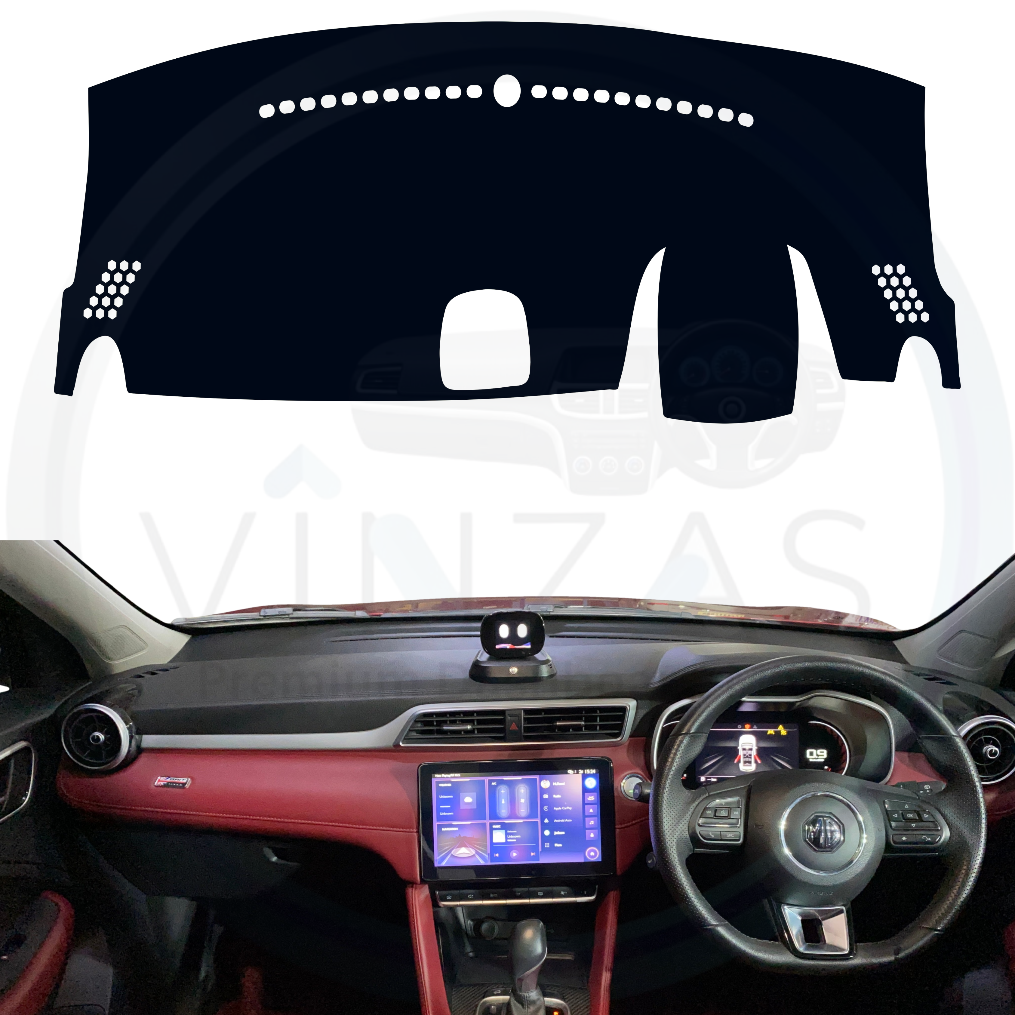 Black custom car dashboard cover installed in a MG Astor

