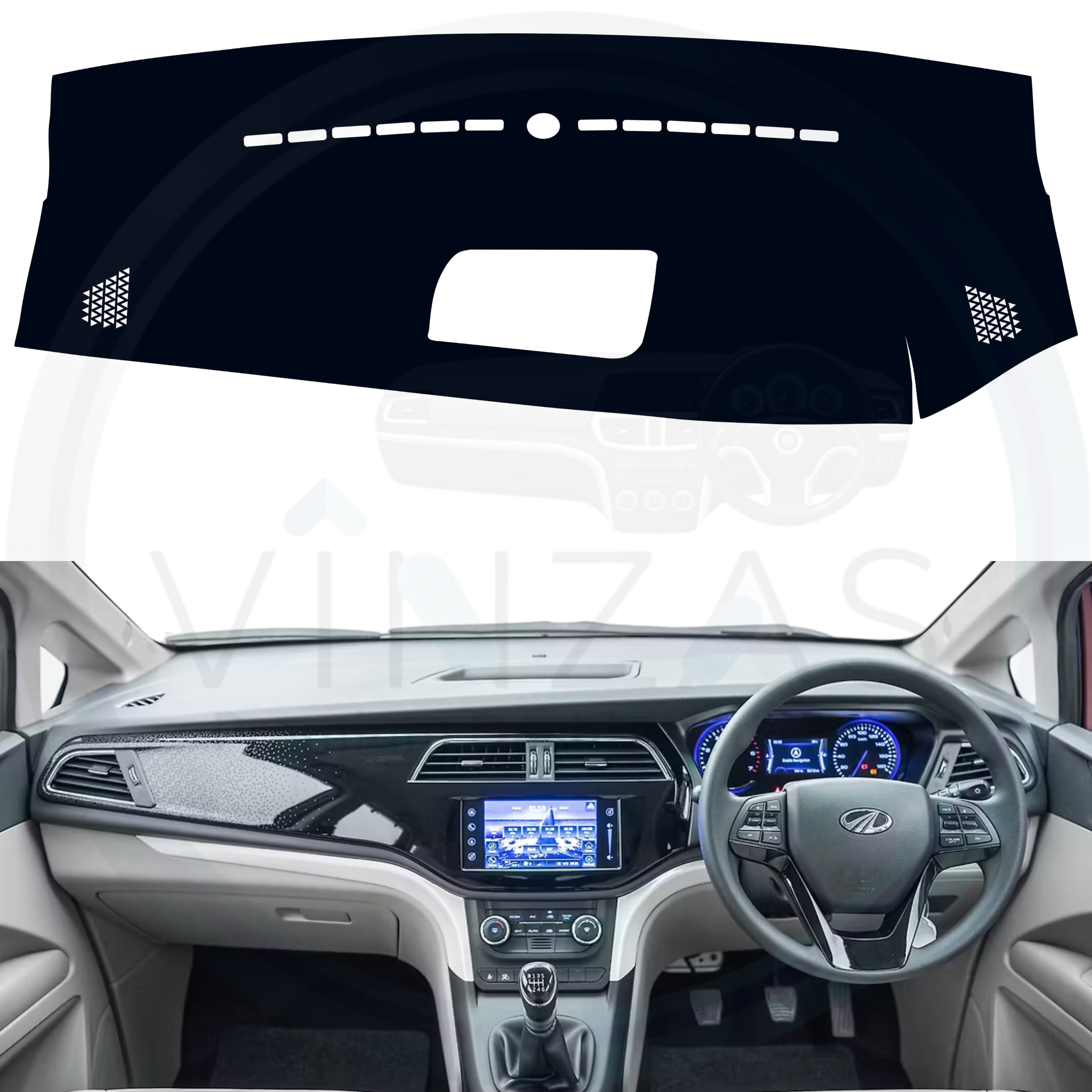 Black custom car dashboard cover installed in a Marazzo
