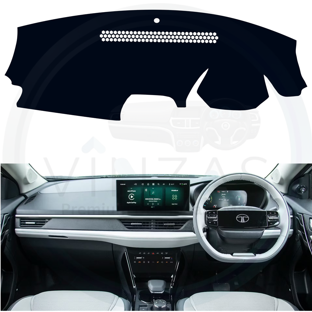 Black custom car dashboard cover installed in a Nexon EV
