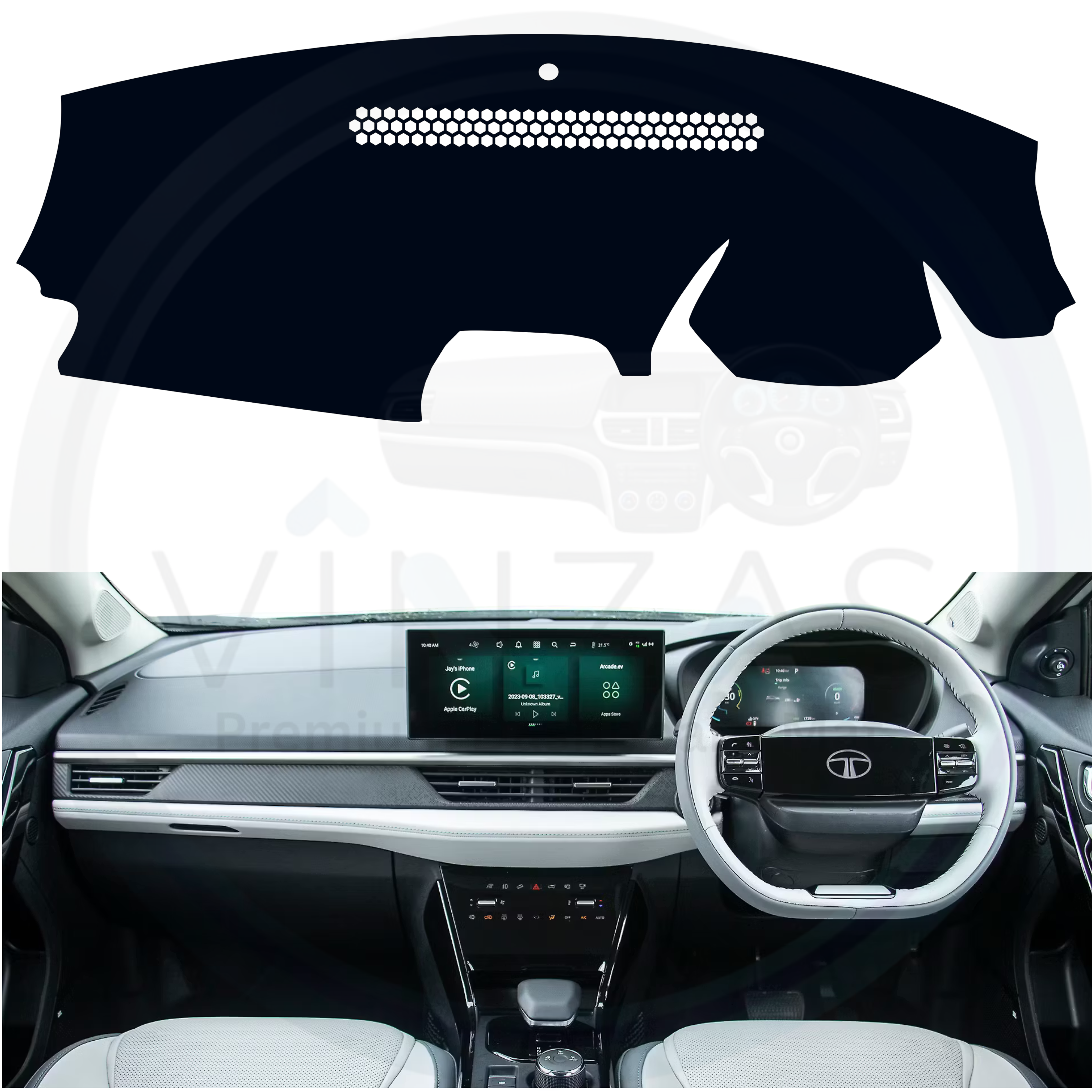 Black custom car dashboard cover installed in a Nexon EV
