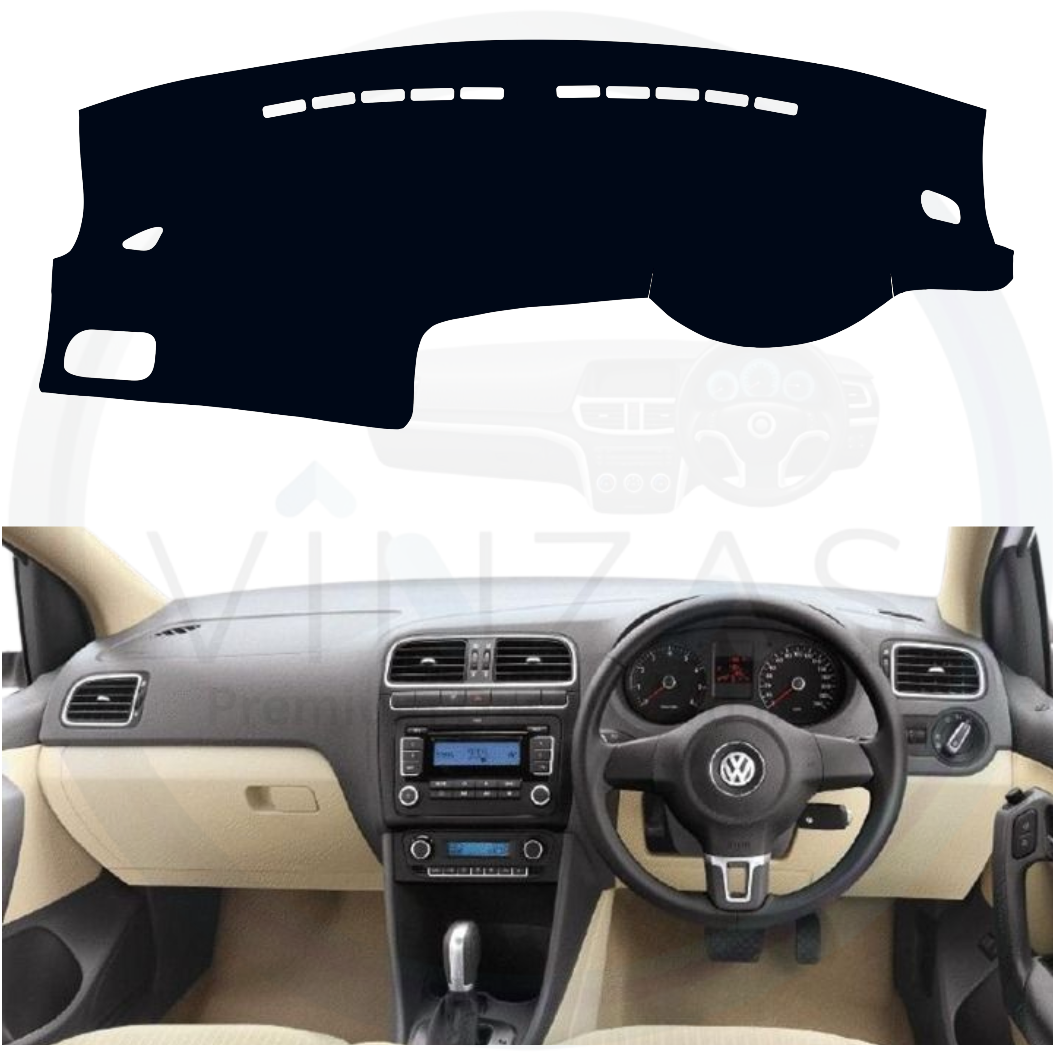 Black custom car dashboard cover installed in a Polo

