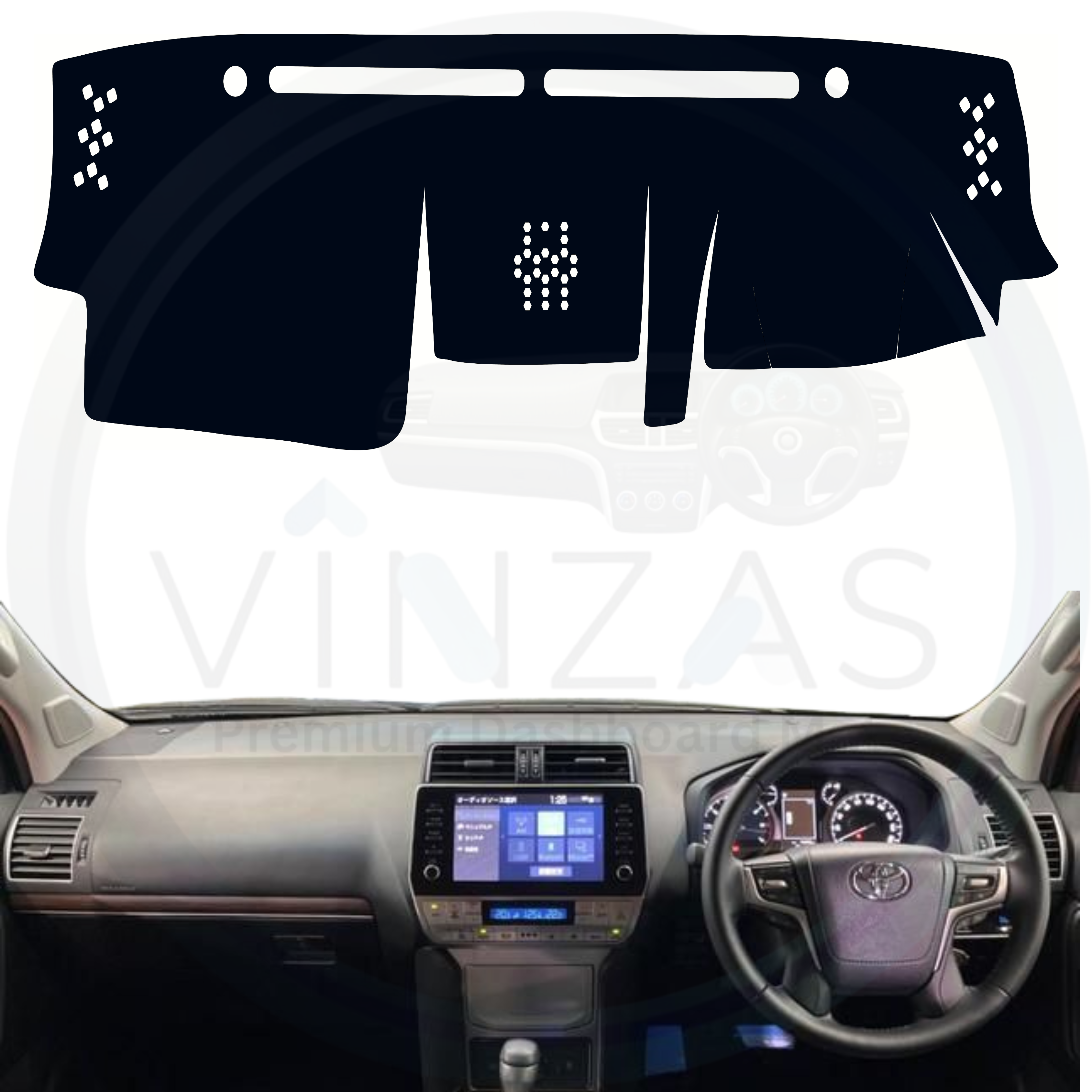 Black custom car dashboard cover installed in a Prado

