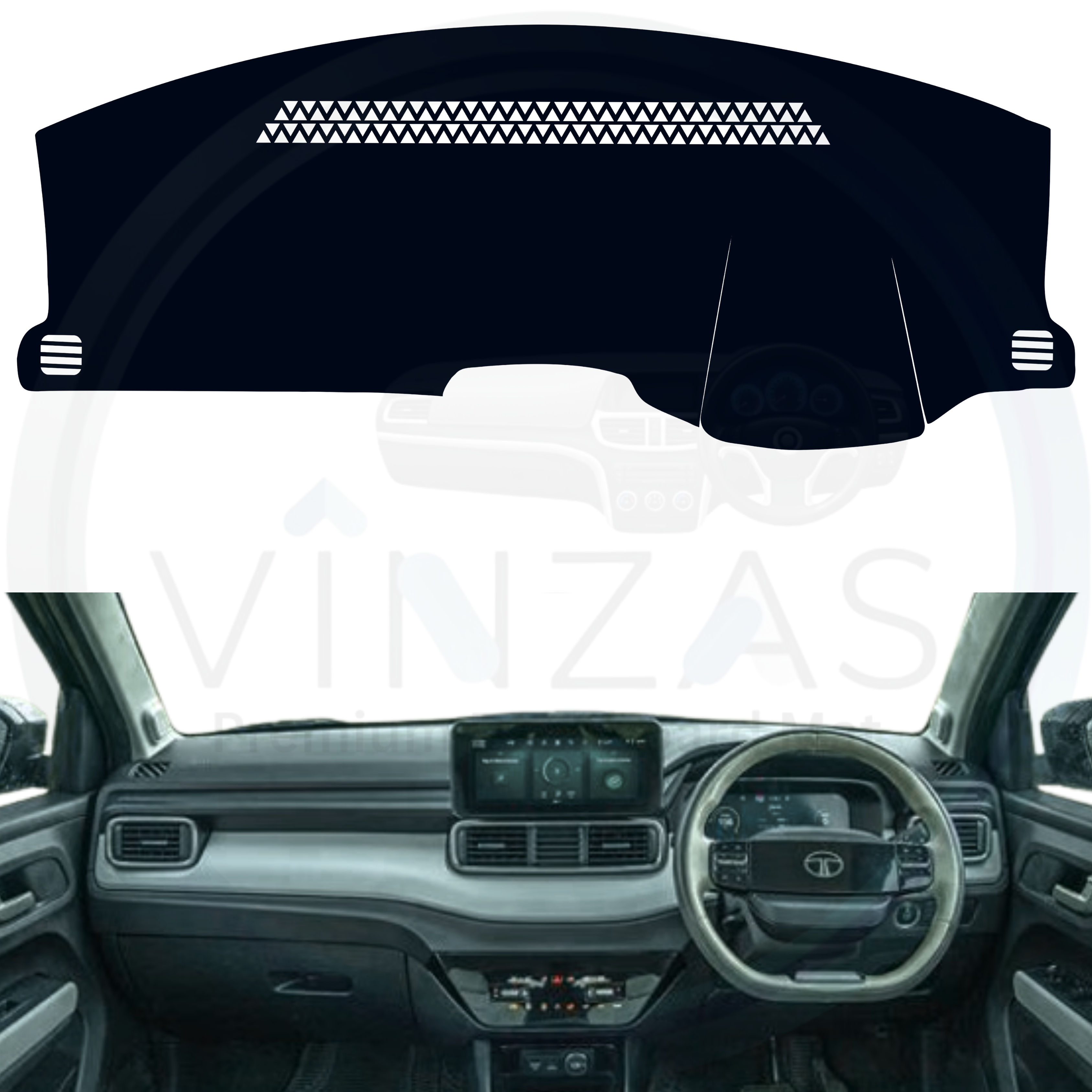 Black custom car dashboard cover installed in a Punch EV