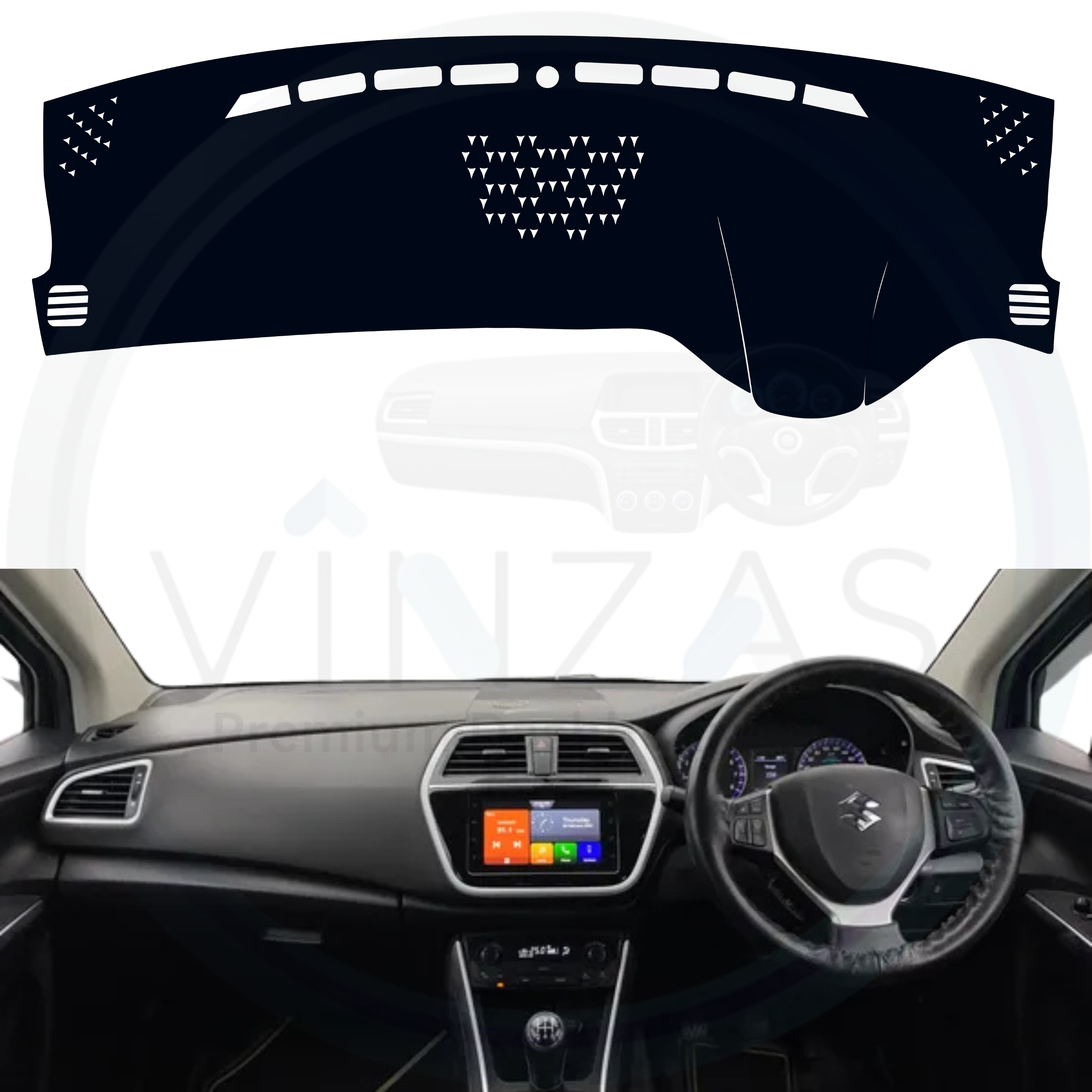Black custom car dashboard cover installed in a S-Cross