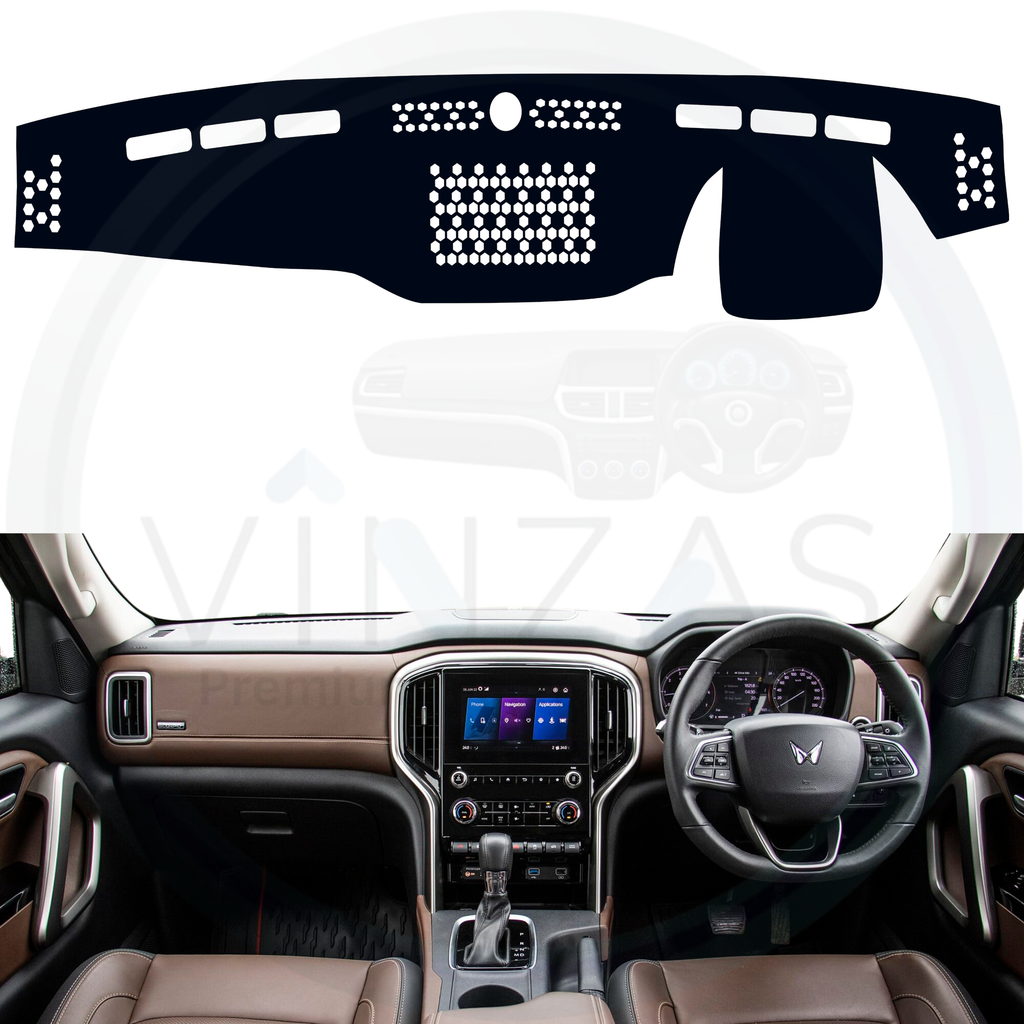 Black custom car dashboard cover installed in a Scorpio N
