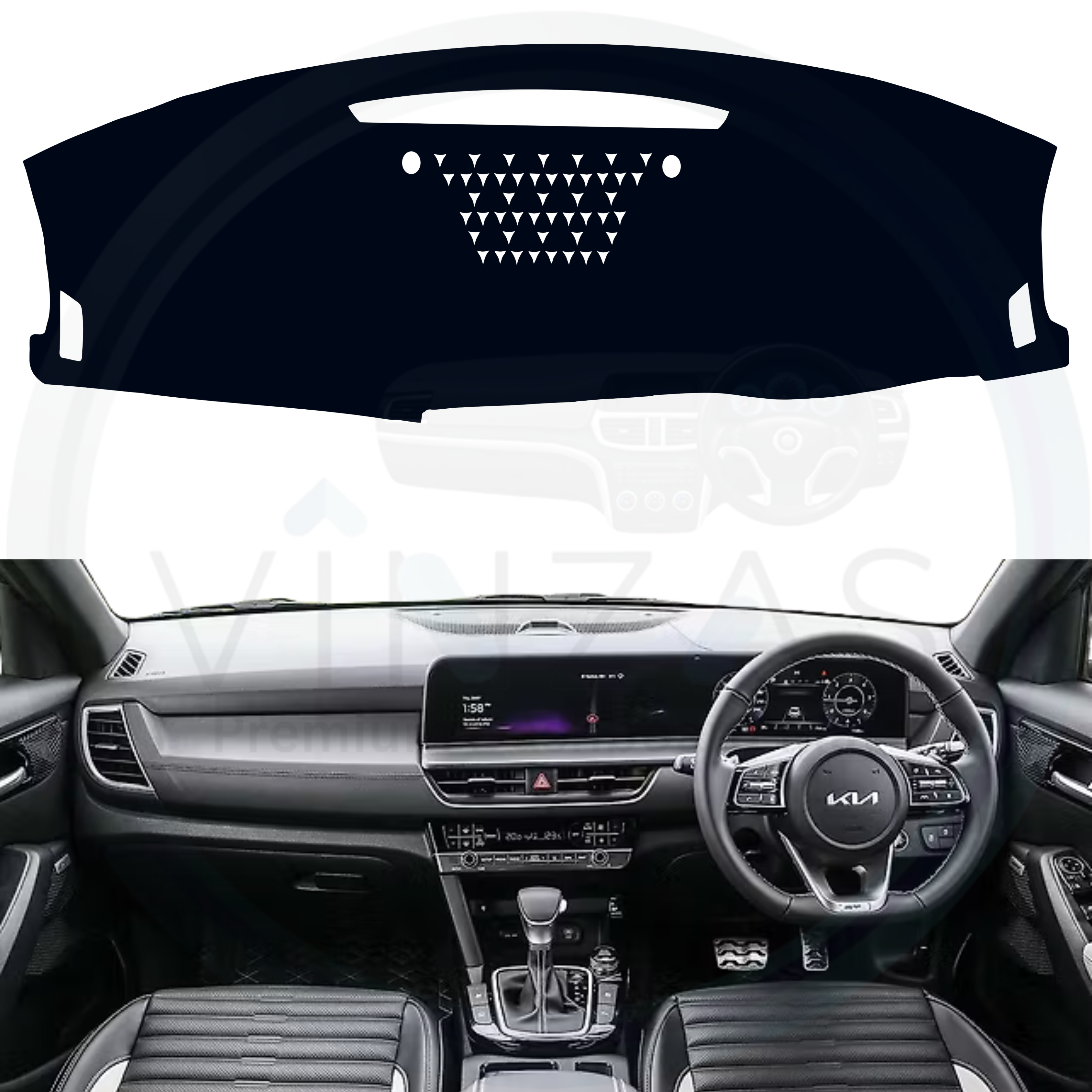 Black custom car dashboard cover installed in a Seltos

