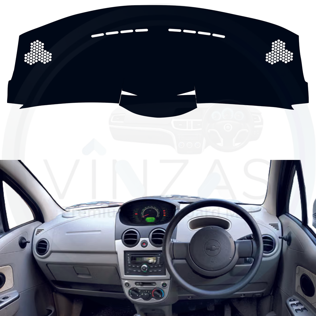 Black custom car dashboard cover installed in a Spark 