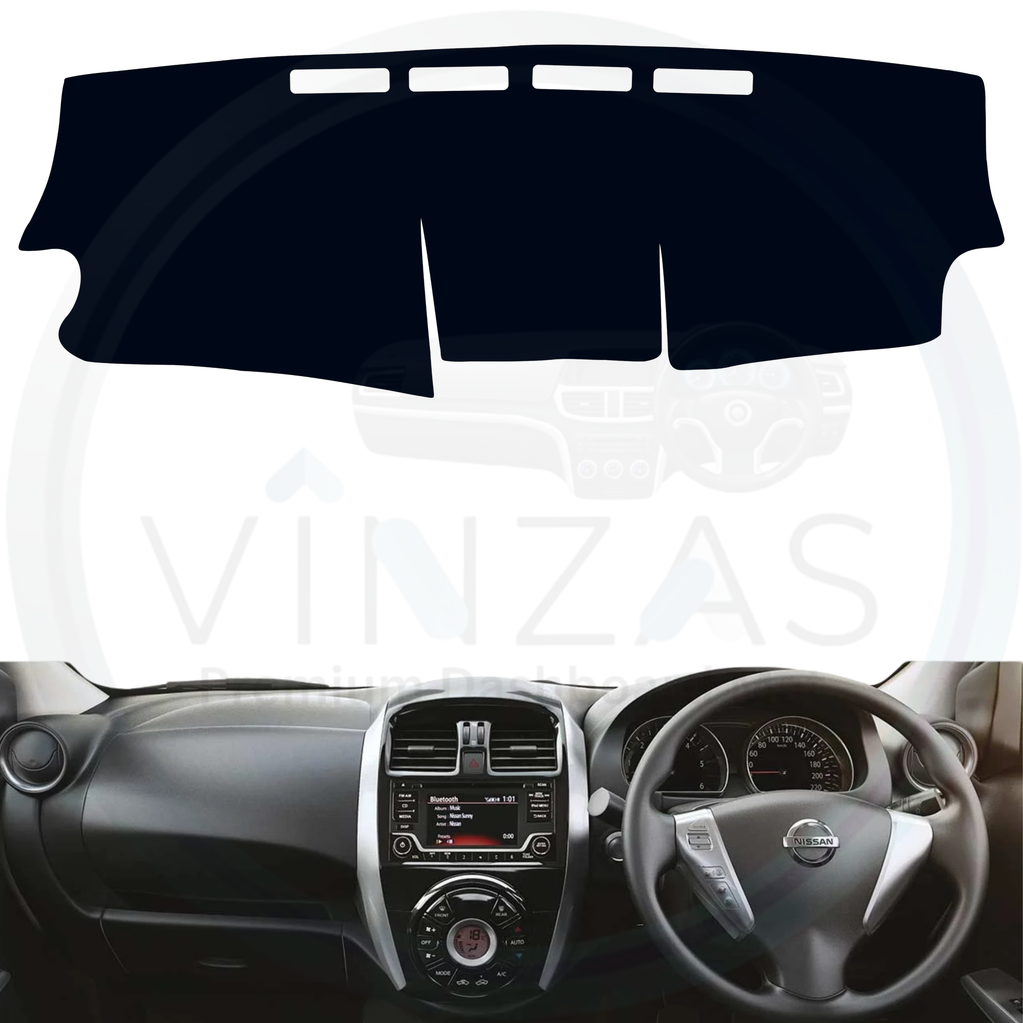 Black custom car dashboard cover installed in a Sunny
