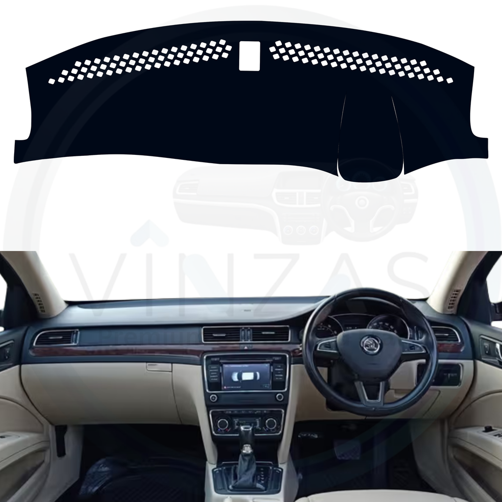 Black custom car dashboard cover installed in a Superb 2009 To 2016
