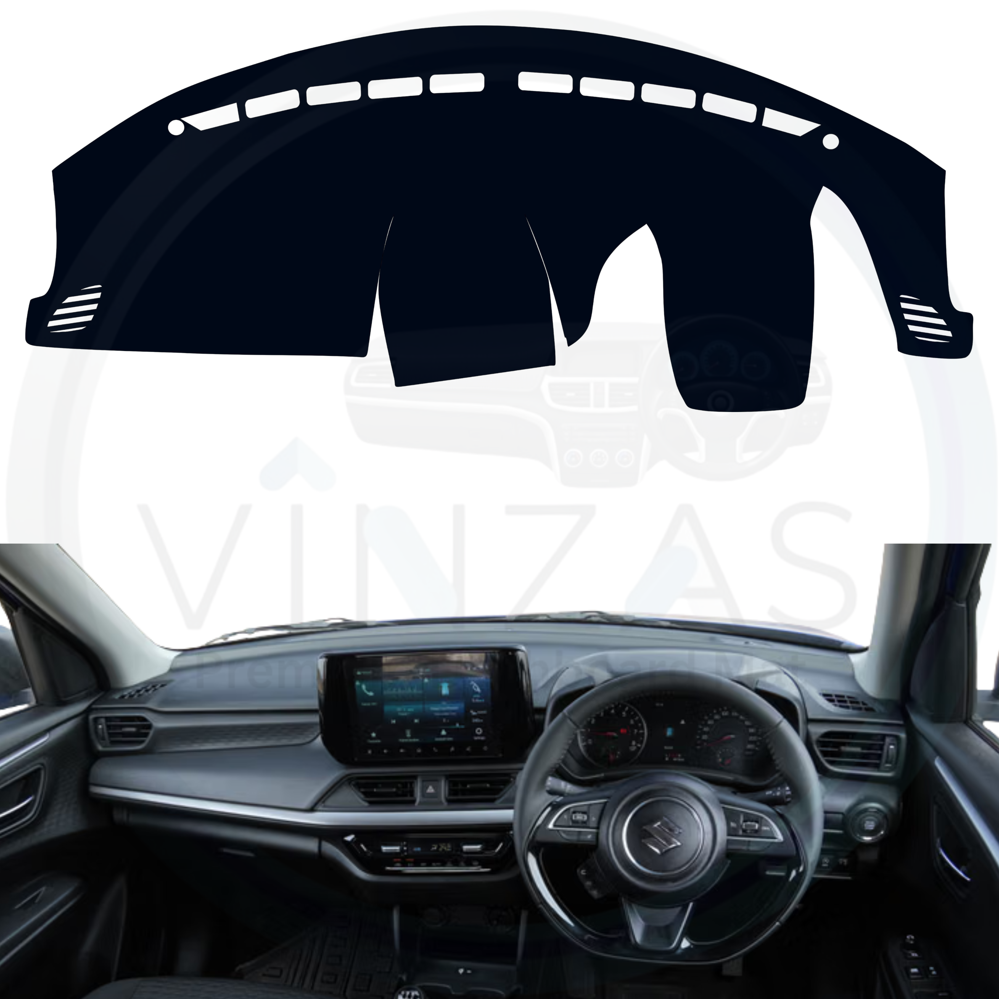 Black custom car dashboard cover installed in a Swift 
