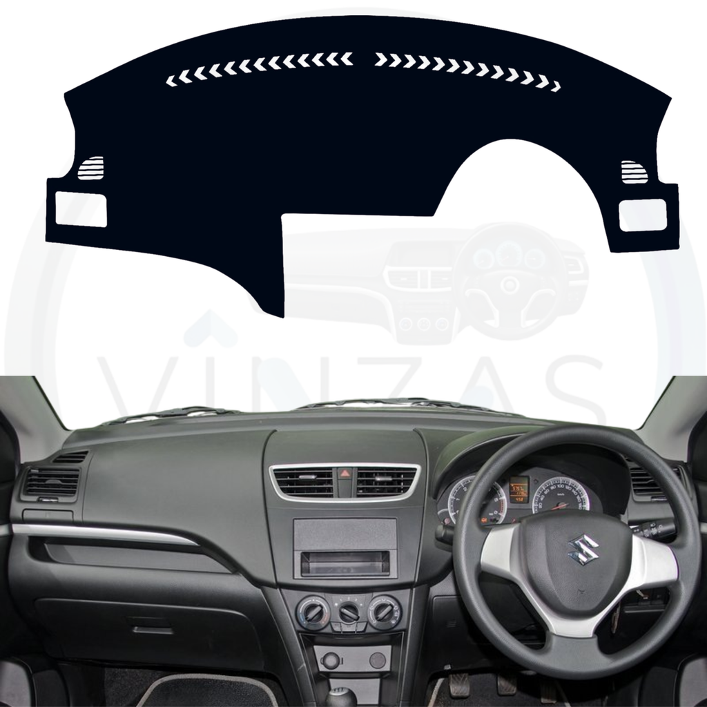 Black custom car dashboard cover installed in a Swift Dzire
