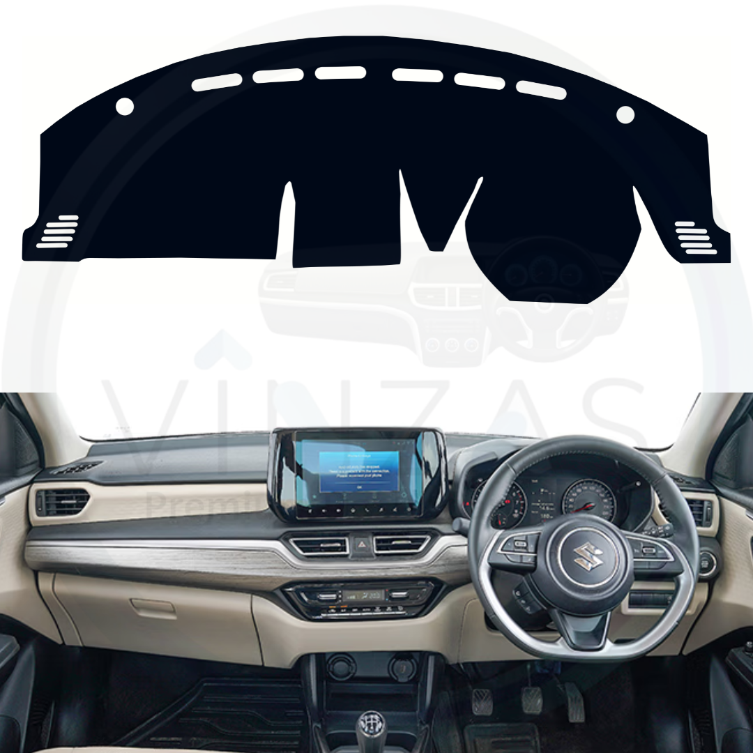 Black custom car dashboard cover installed in Swift Dzire 2026