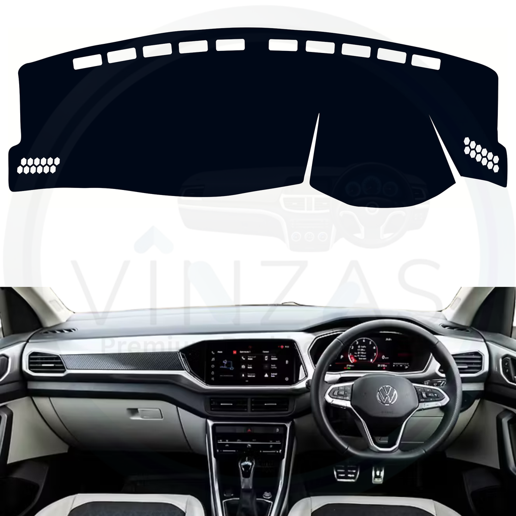 Black custom car dashboard cover installed in a Taigun 
