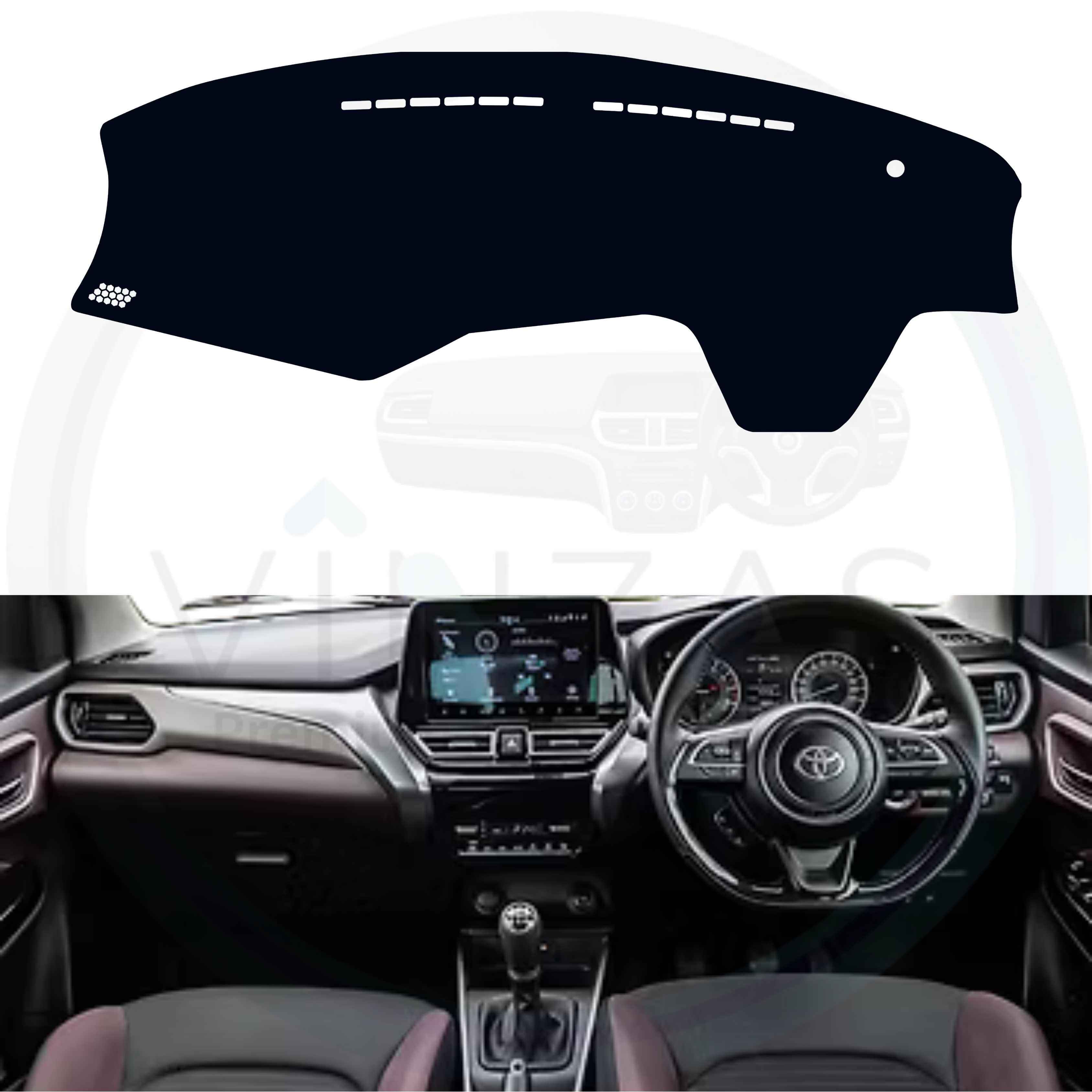 Black custom car dashboard cover installed in a Taisor
