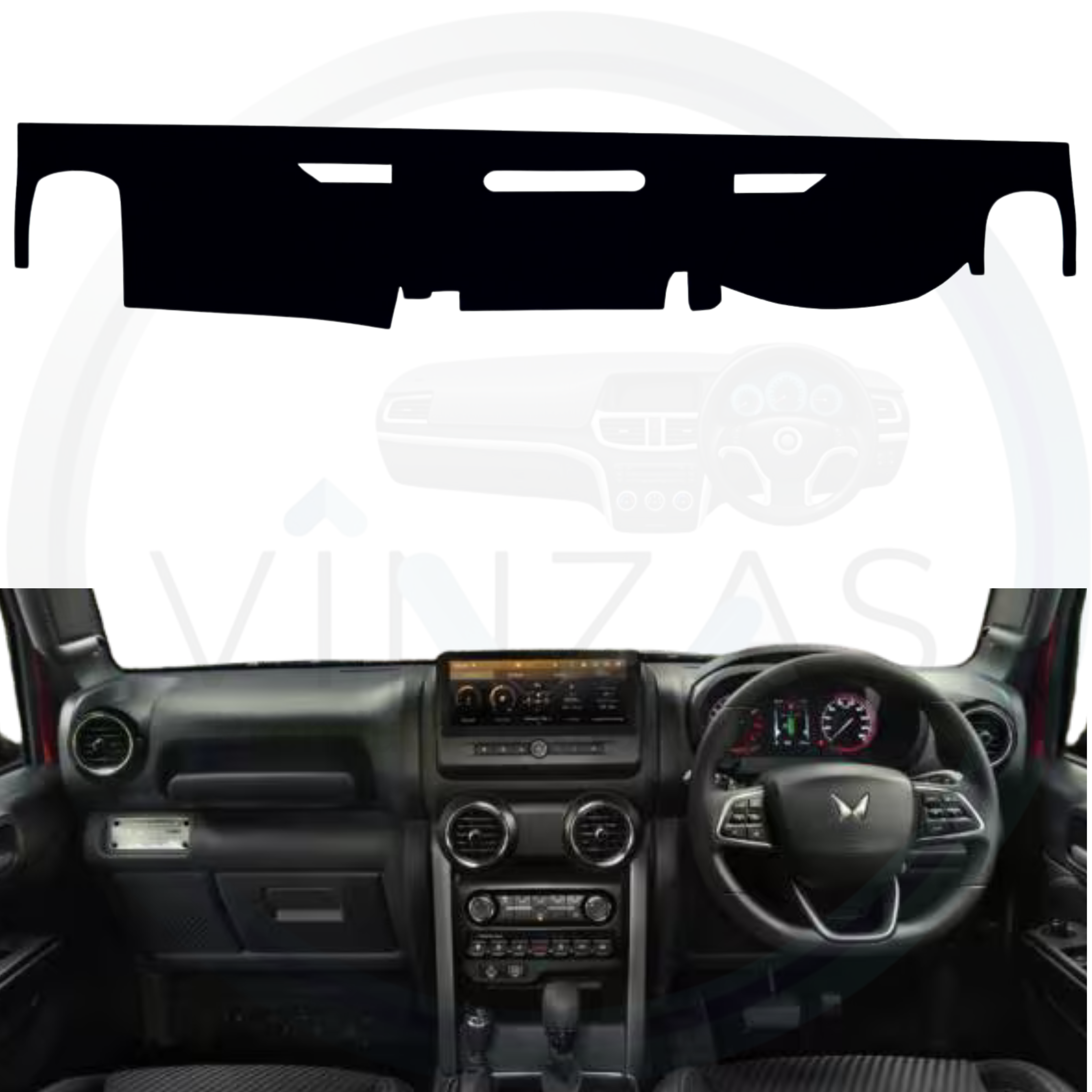 Black custom car dashboard cover installed in a XUV 3XO EV
board cover on a vehicle interior background