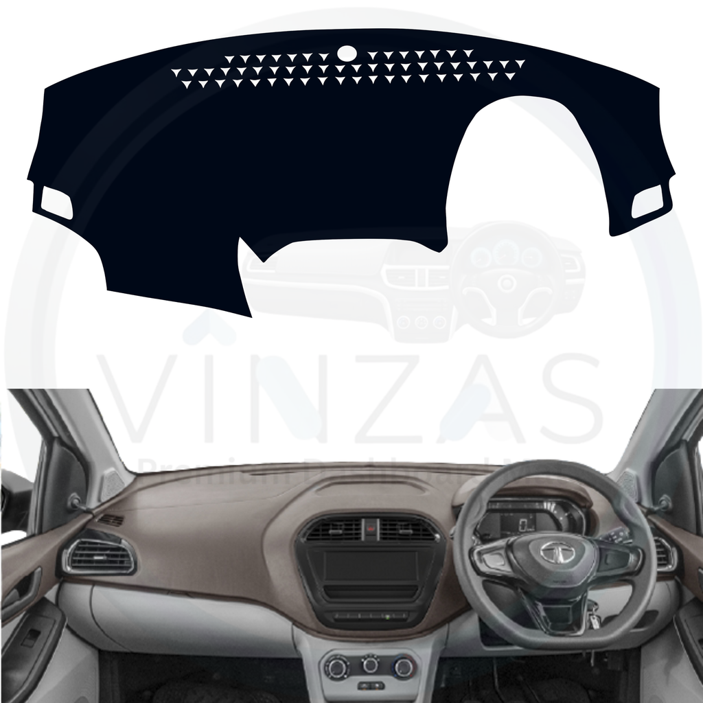 Black custom car dashboard cover installed in a Tiago 
