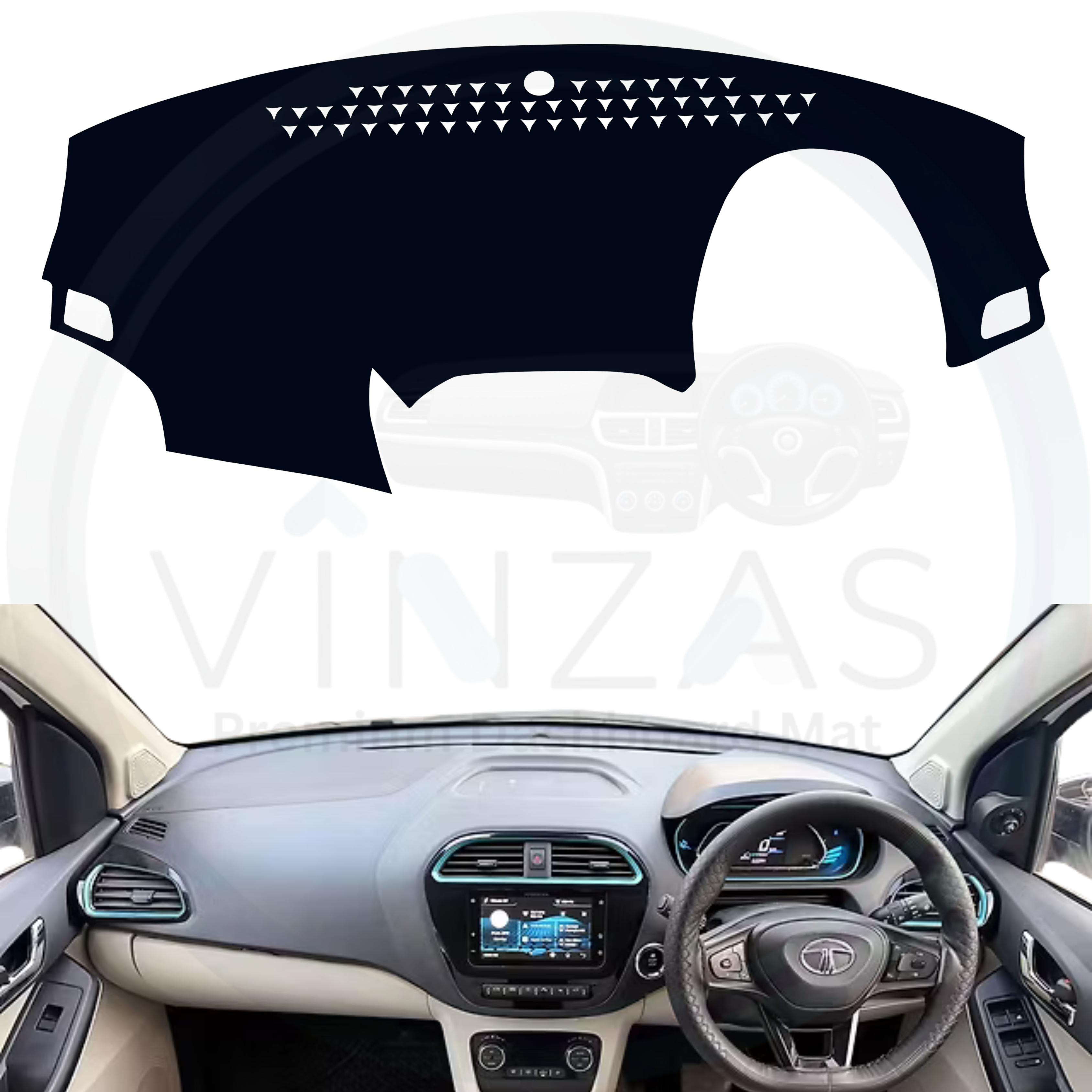 Black custom car dashboard cover installed in a Tigor 
