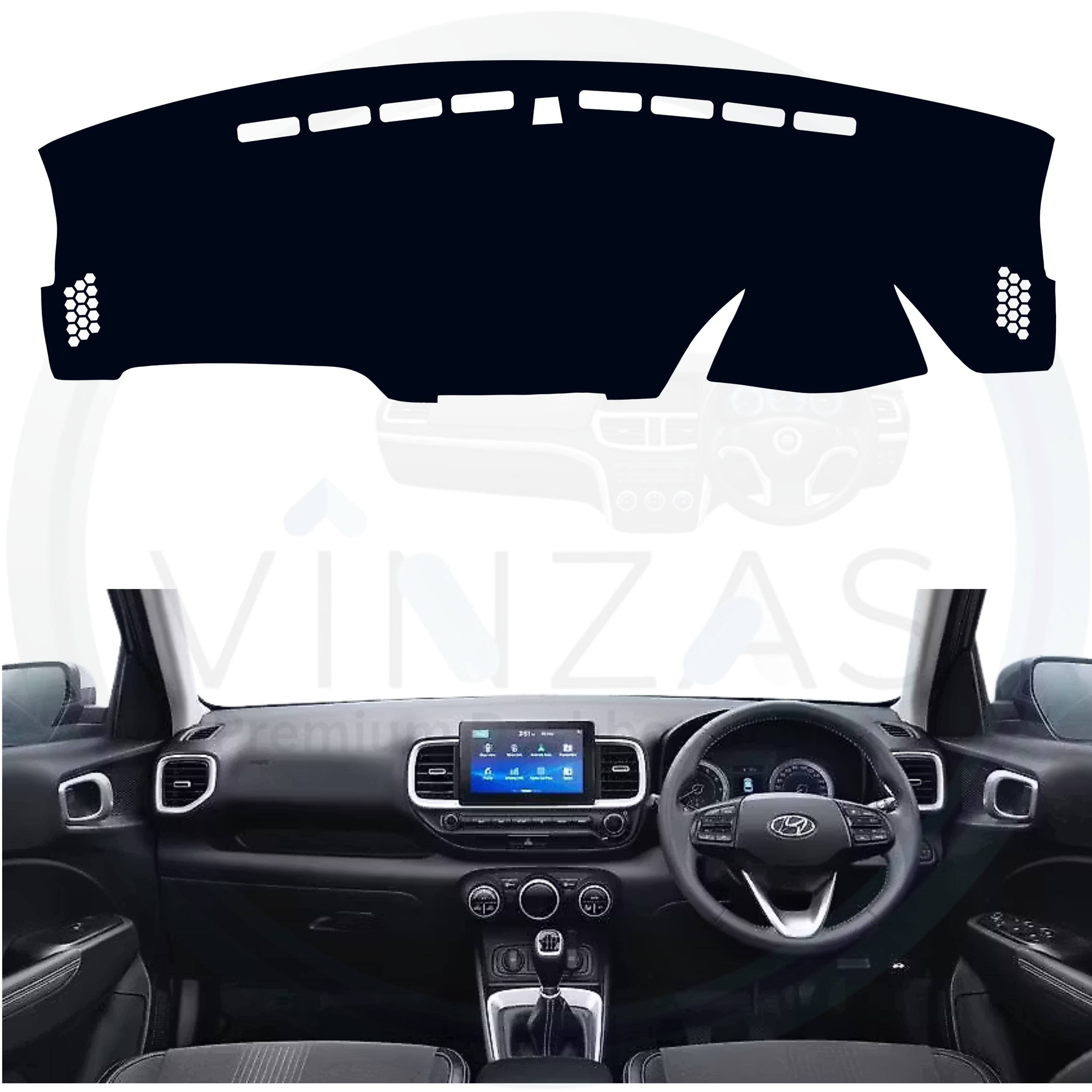 Black custom car dashboard cover installed in a Venue 
