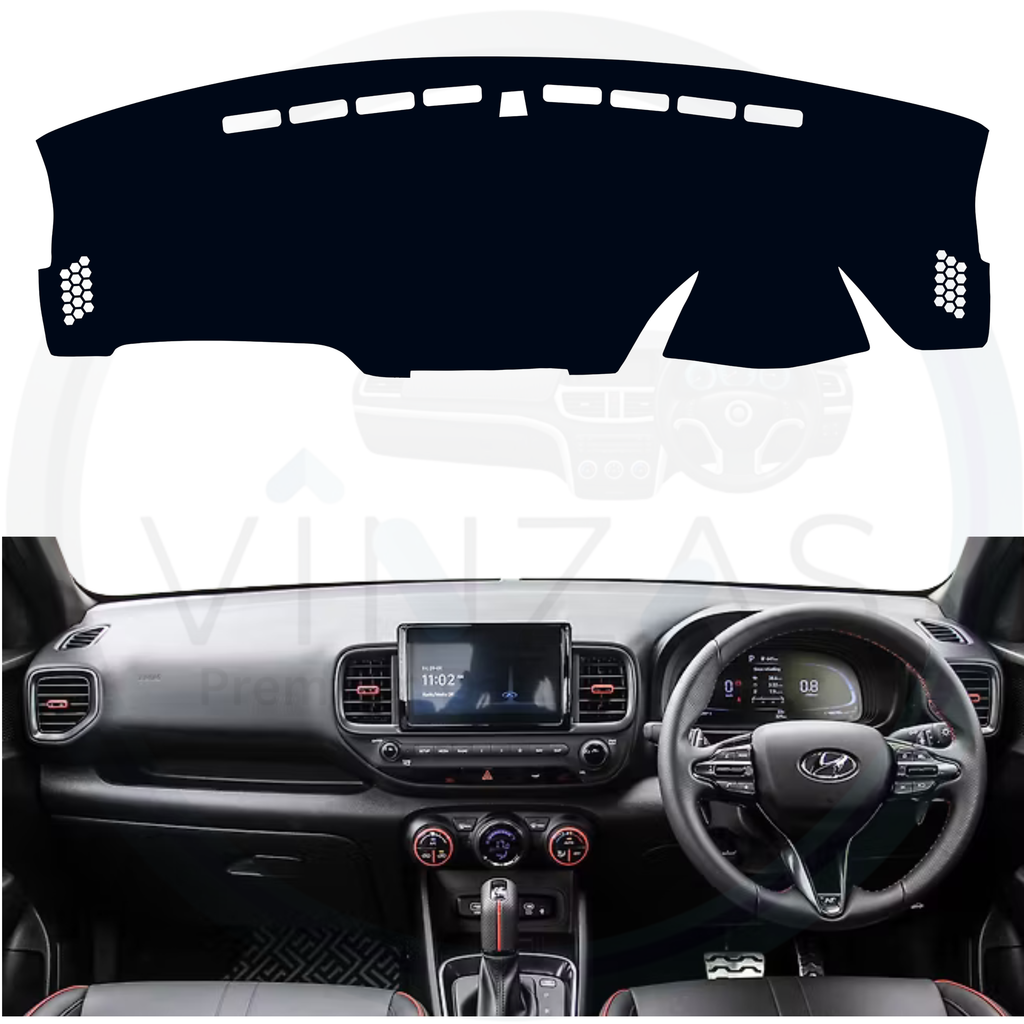Black custom car dashboard cover installed in a Venue N Line

