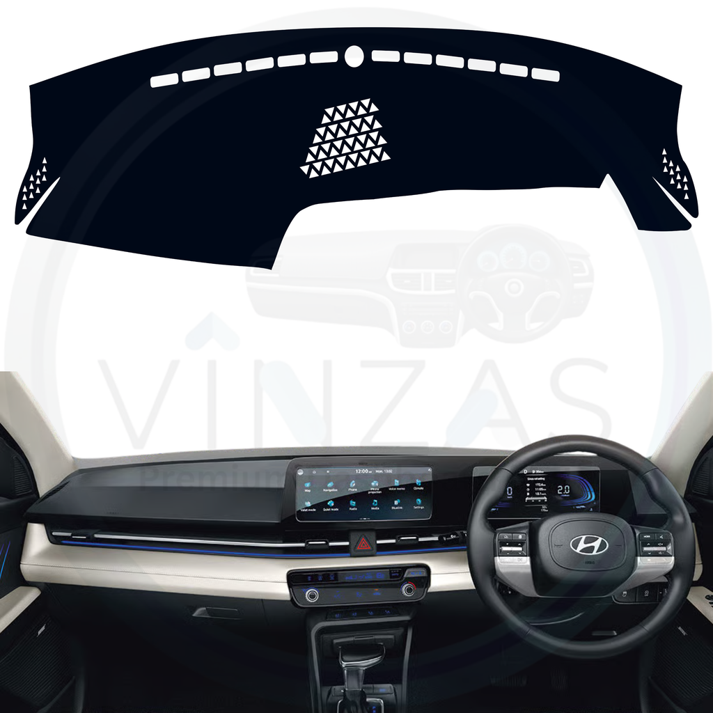 Black custom car dashboard cover installed in a Verna

