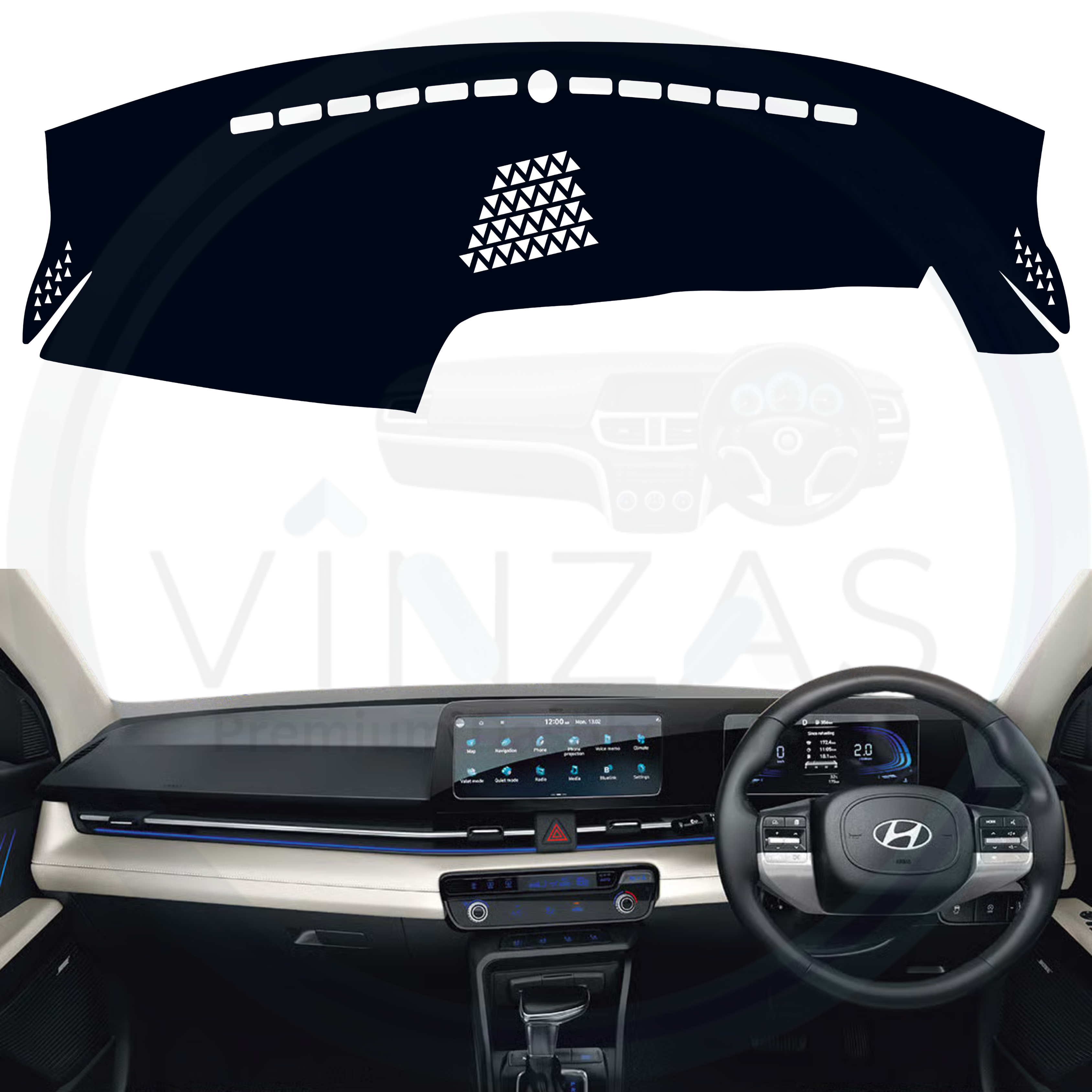 Black custom car dashboard cover installed in a Verna
