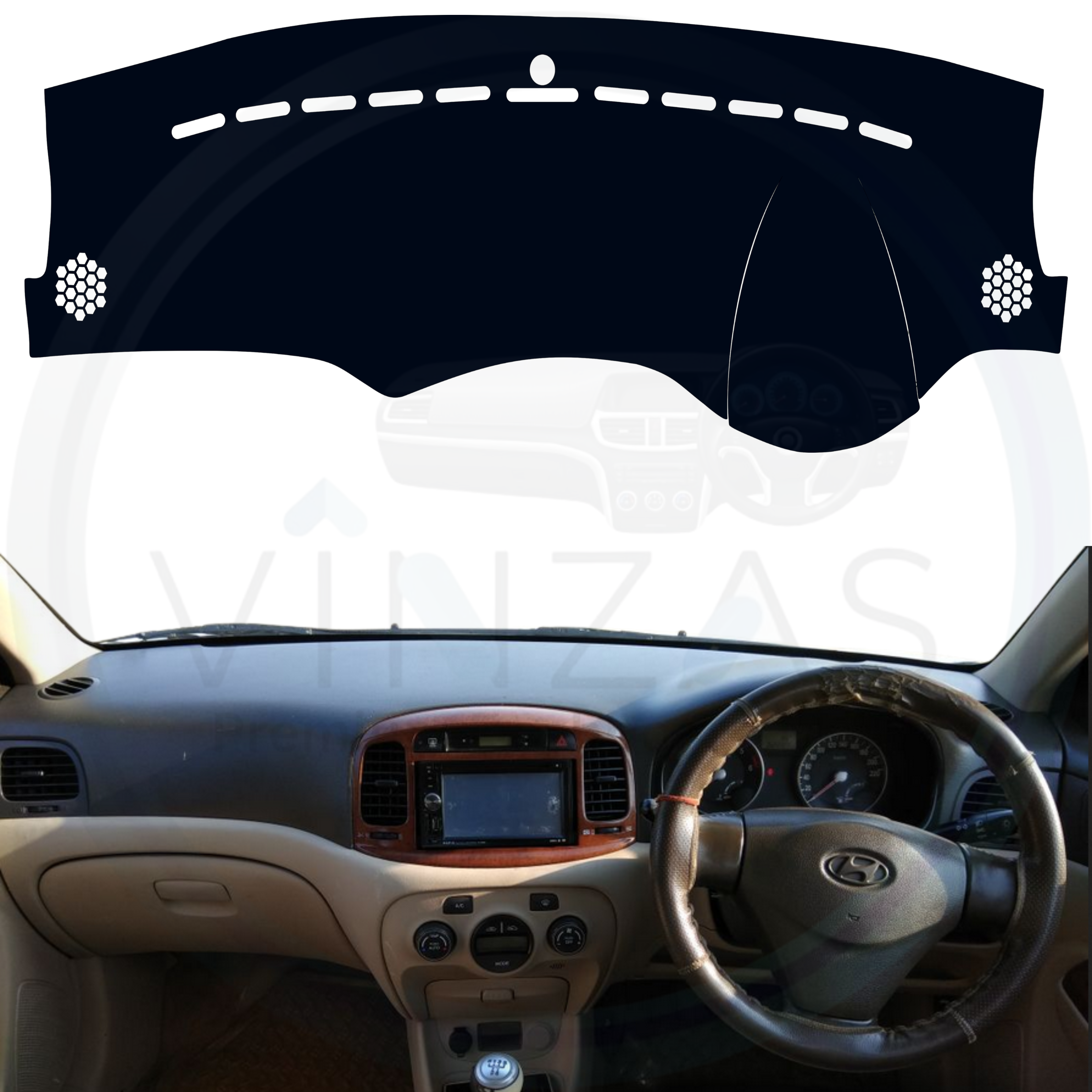 Black custom car dashboard cover installed in a Verna 2006 To 2011