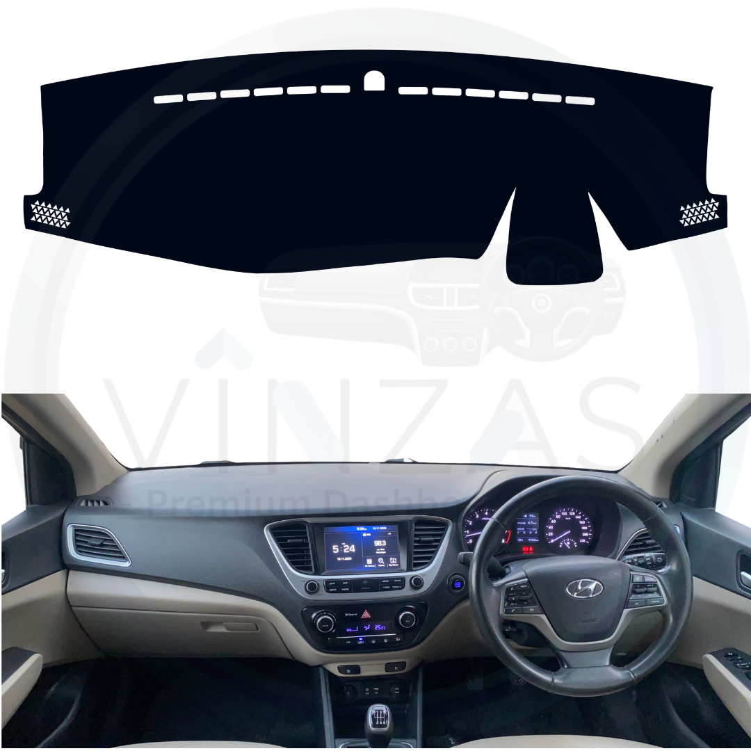 Black custom car dashboard cover installed in a Verna 2017 To 2023
