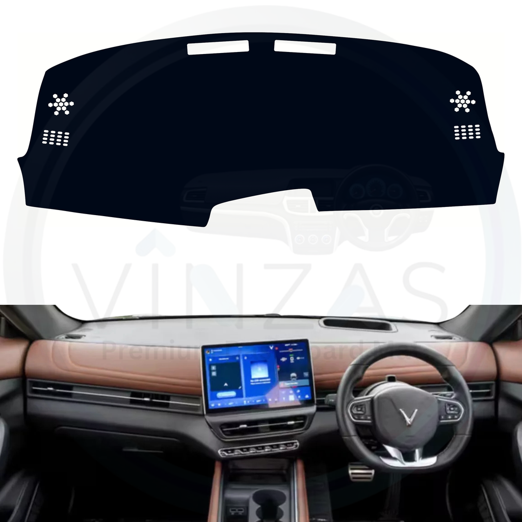 Black custom car dashboard cover installed in a Vinfast VF 7