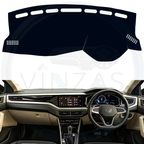Black custom car dashboard cover installed in a Virtus
