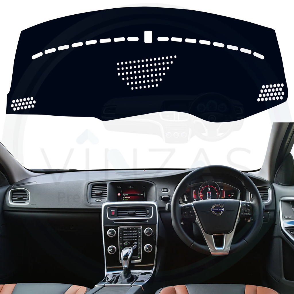 Black custom car dashboard cover installed in a Volvo S60