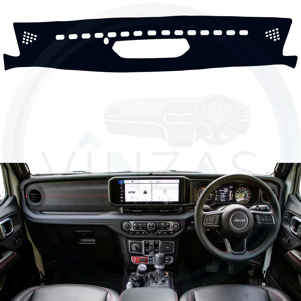 Black custom car dashboard cover installed in a Wrangler 
