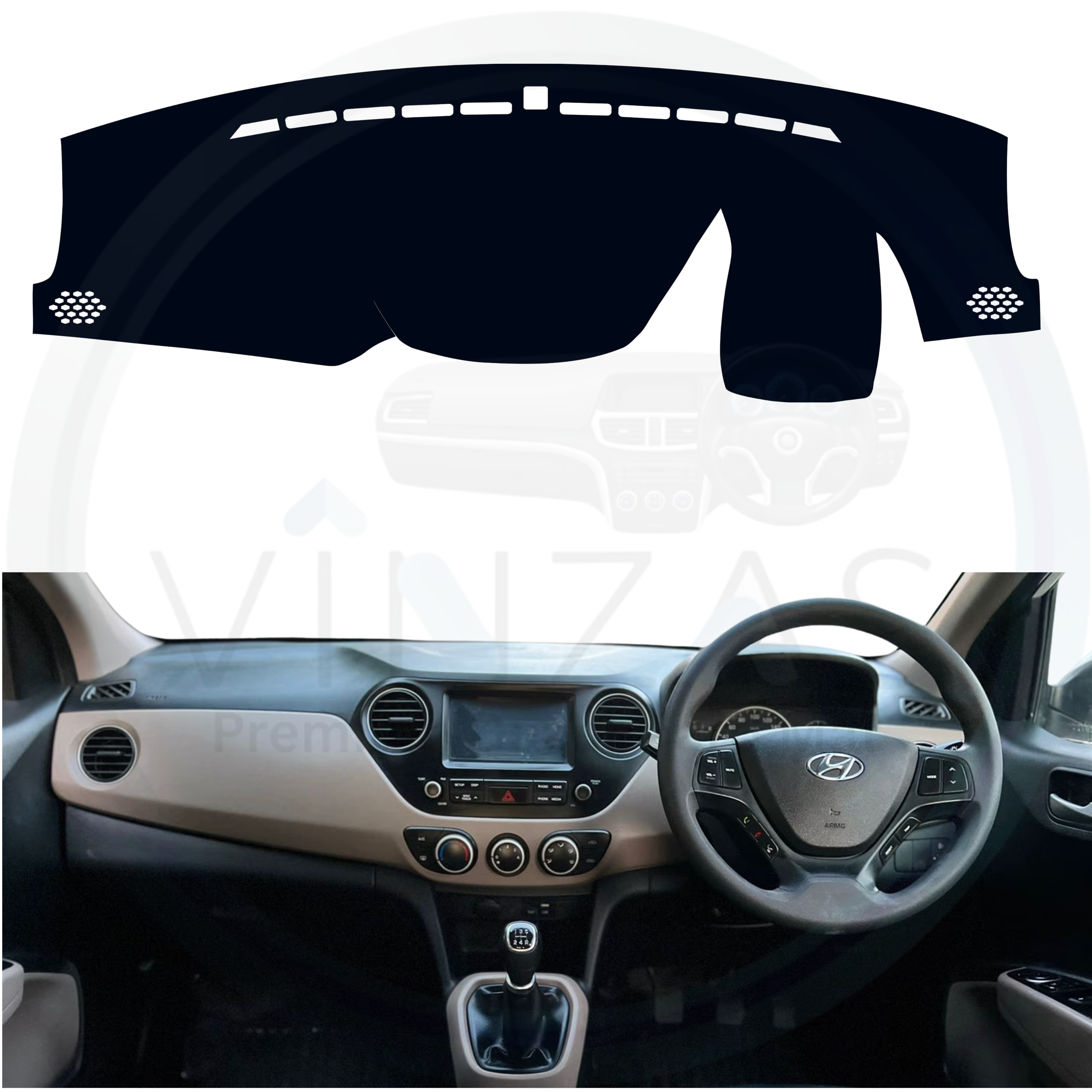 Black custom car dashboard cover installed in a Xcent 
