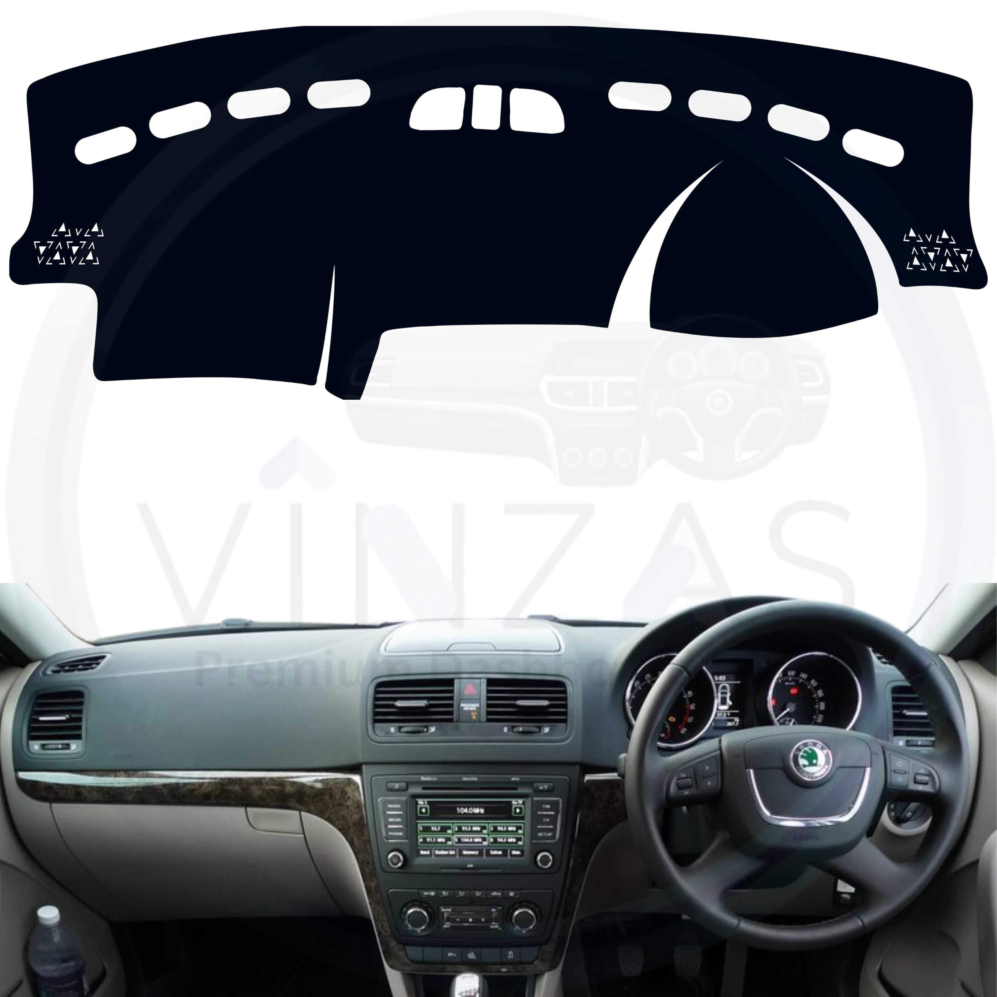 Black custom car dashboard cover installed in an Yeti 
