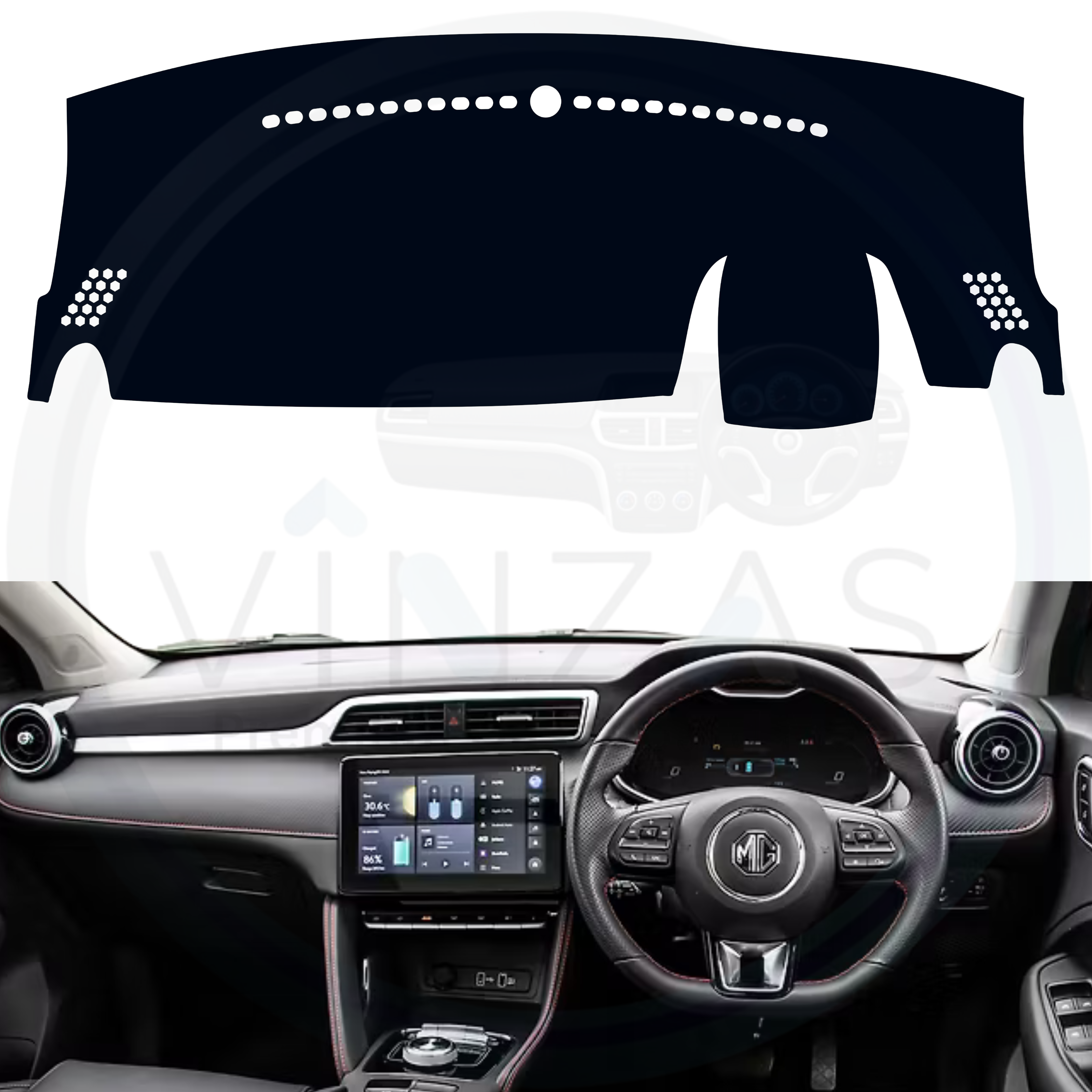 Black custom car dashboard cover installed in a ZS EV 
